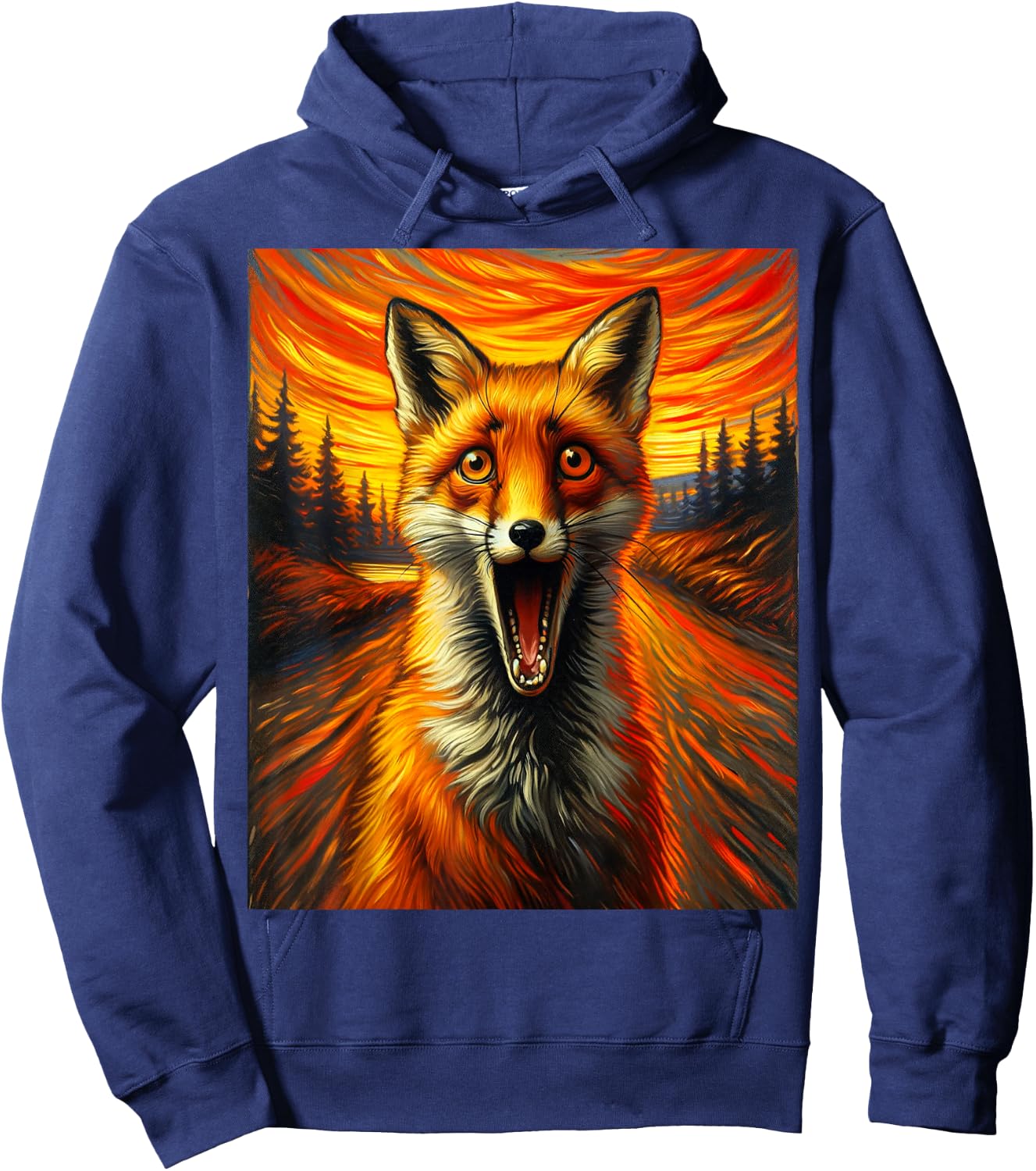 Expressionist Scream Funny Forest Surreal Animal Artwork Fox Hoodie - Hoodie | Navy
