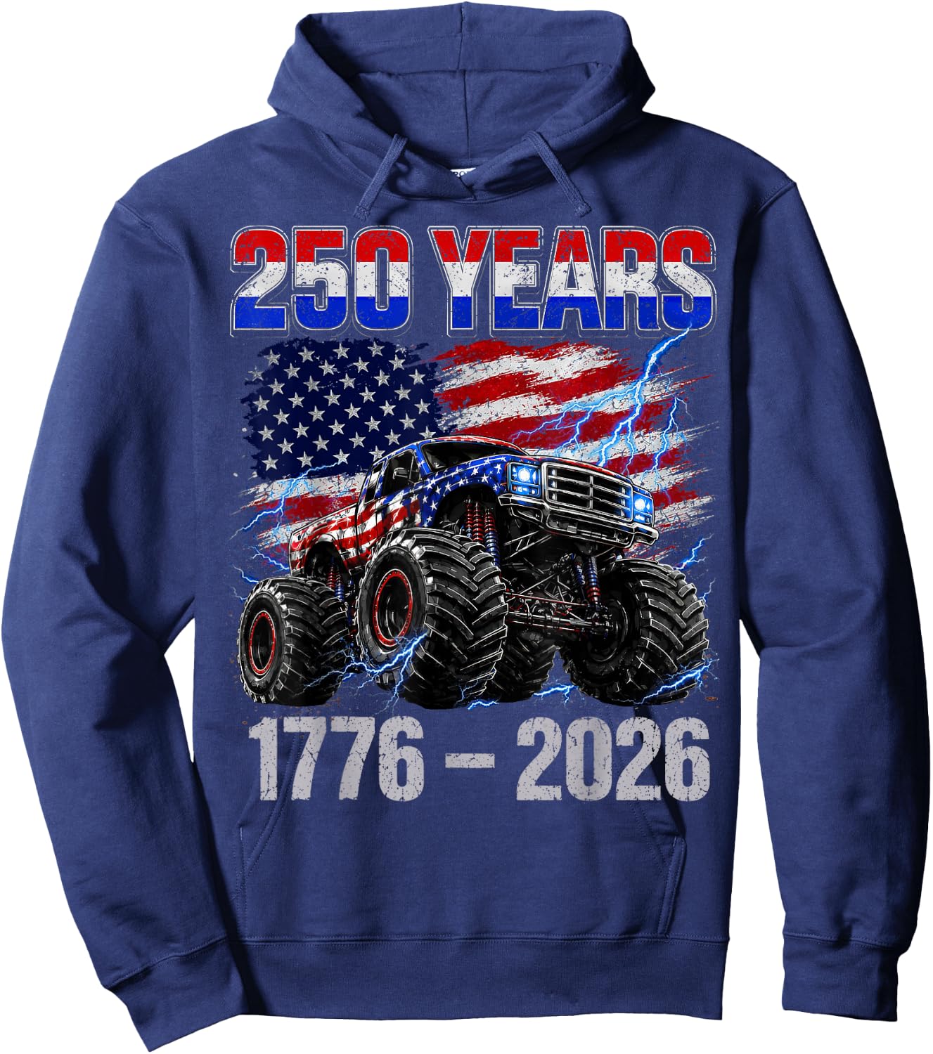 250 Years 4th of July Shirts Toddler Boys Kids Monster Truck Hoodie - Hoodie | Navy