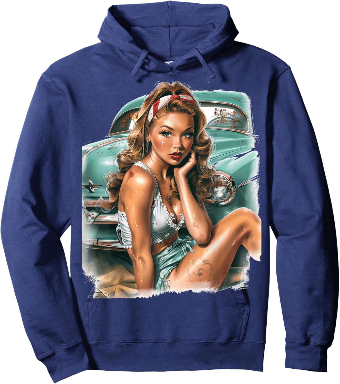 Pinup Girl Pin Up Vintage Retro Amerikanische Frau Hoodie - Hoodie | Navy