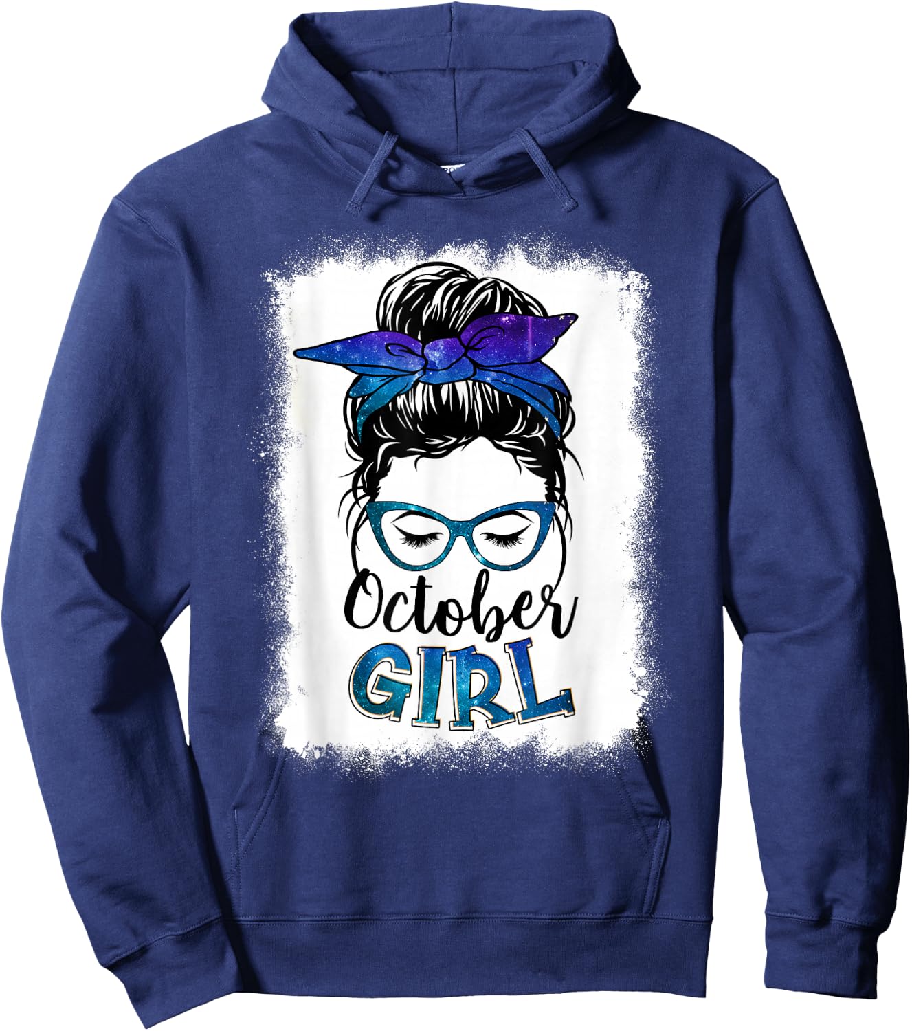 October Girl Galaxy Women Face Messy Bun Hair Bandana Bday Hoodie - Hoodie | Navy