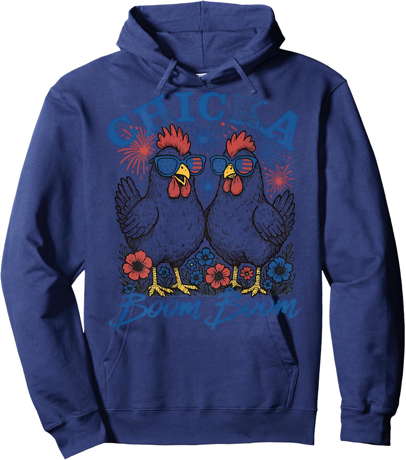 Chicka Boom Boom Patriotic Chicken 4th of July USA - On Back Hoodie - Hoodie | Navy