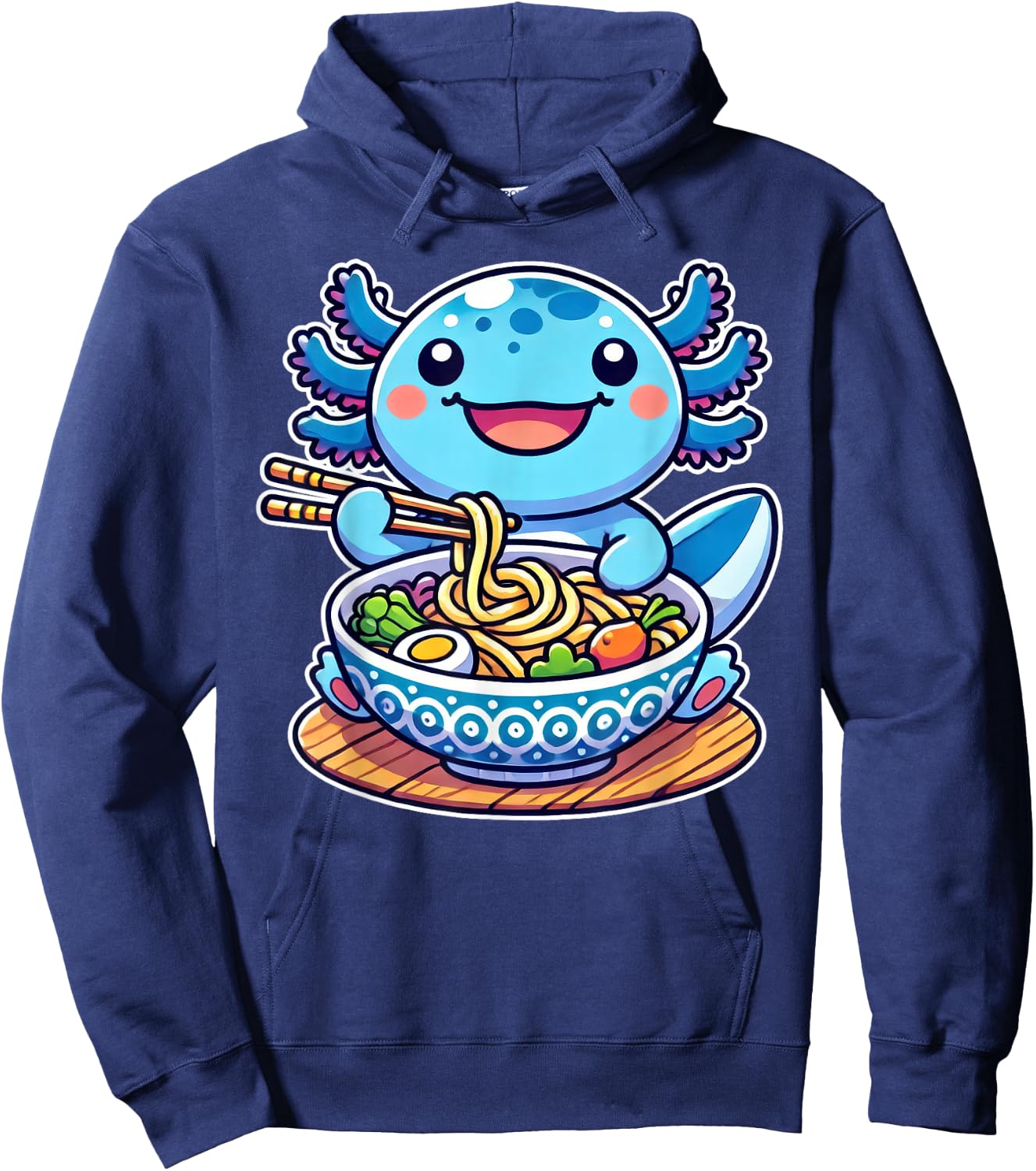 Kawaii Anime Axolotl Eating Ramen Noodles Lover Kids Hoodie - Hoodie | Navy