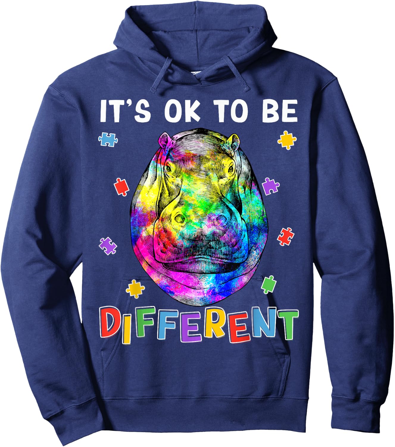 Autism Awareness Hippo Hippopotamus It's OK To Be Different Hoodie - Hoodie | Navy