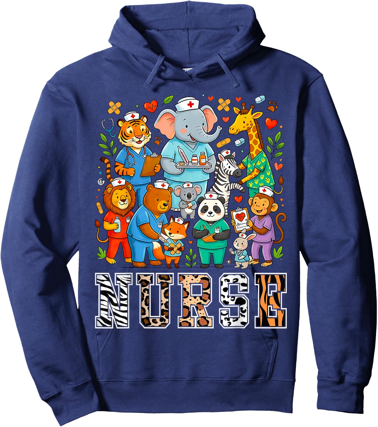 Nurse Safari Leopard Animal Print Theme Women Student Hoodie - Hoodie | Navy