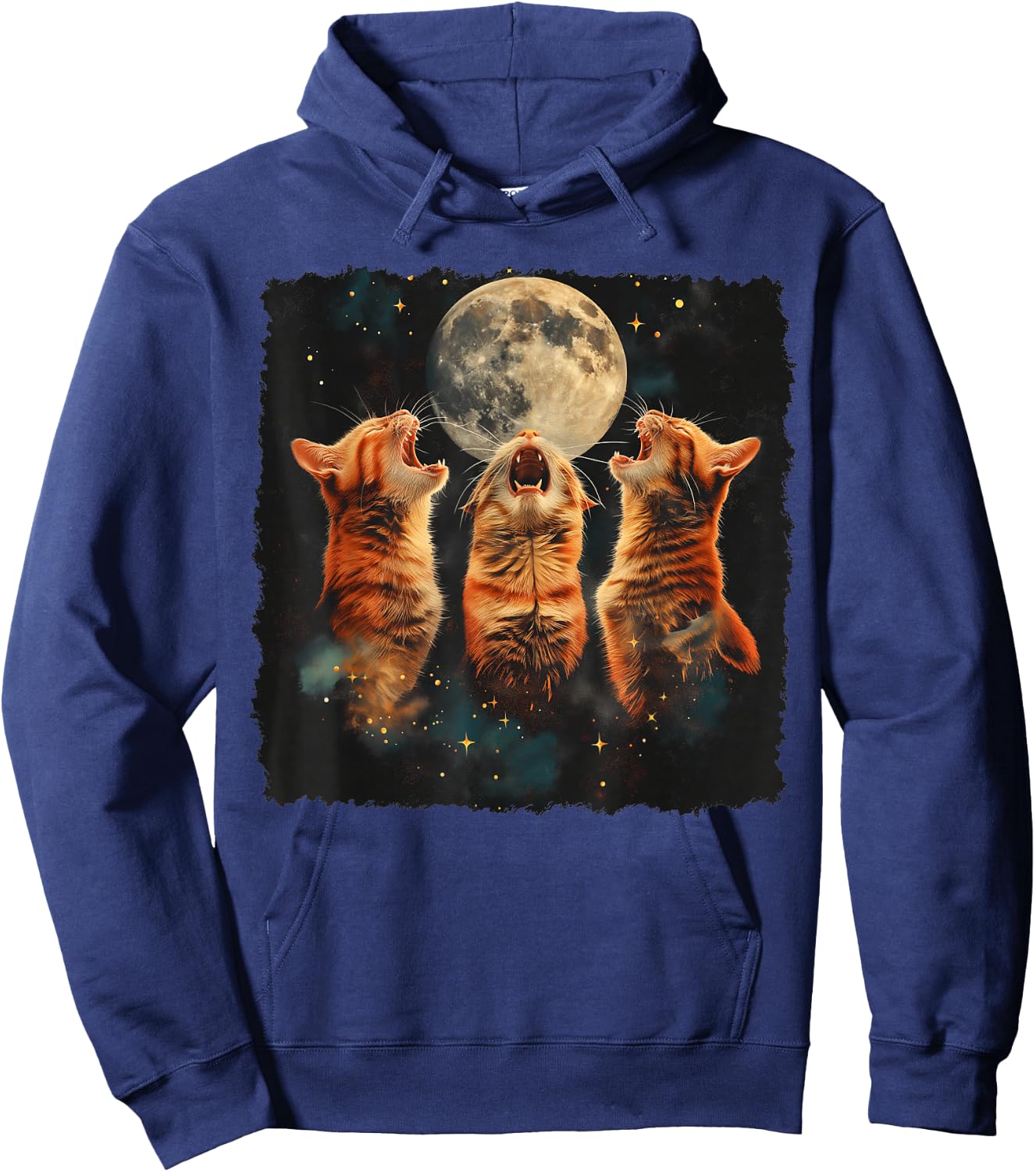 Orange Cat Tabby Cat Howling Moon Hoodie - Hoodie | Navy