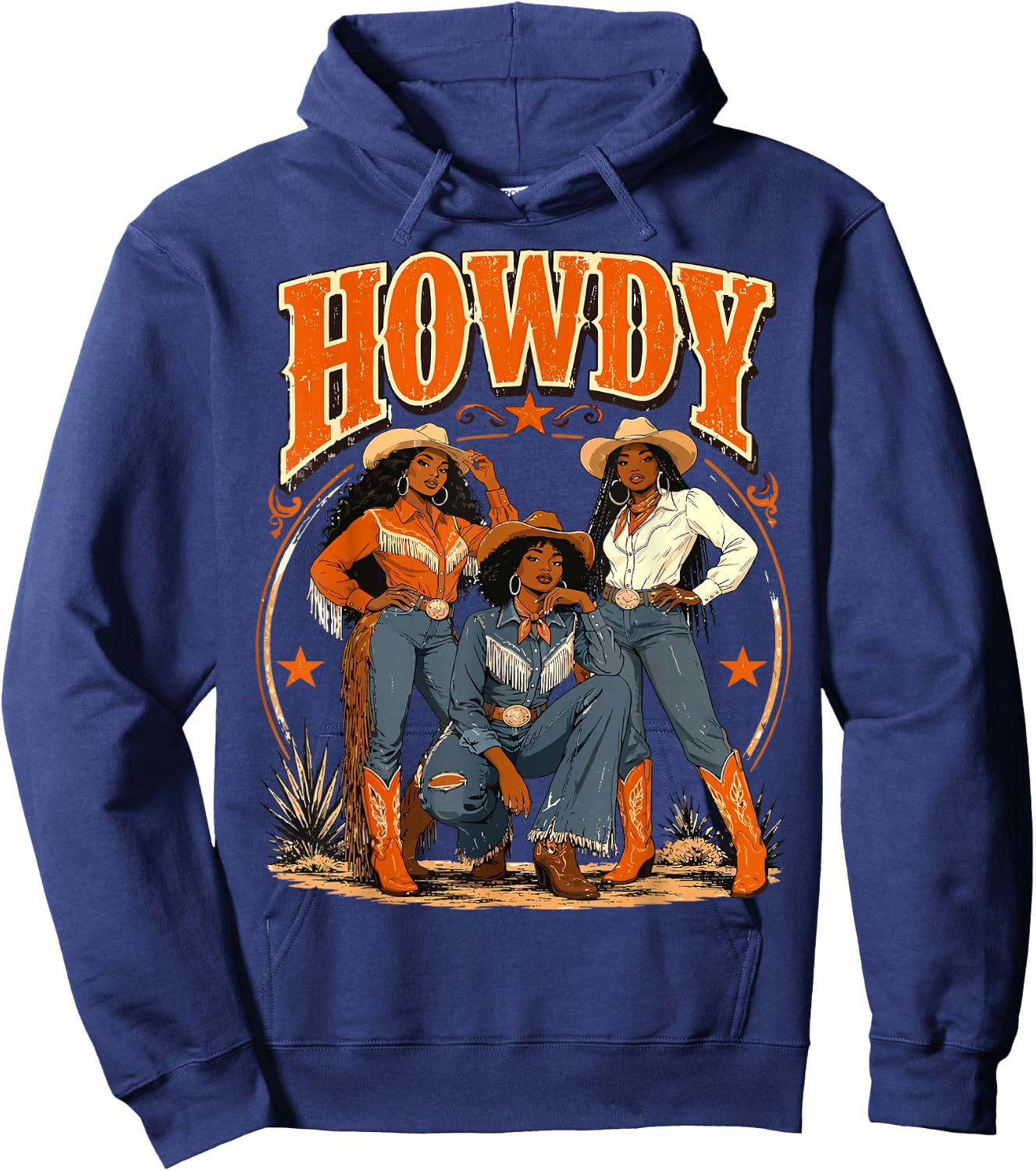 Howdy Cowgirl Western Boots Afro Western Rodeo Melanin Hoodie - Hoodie | Navy