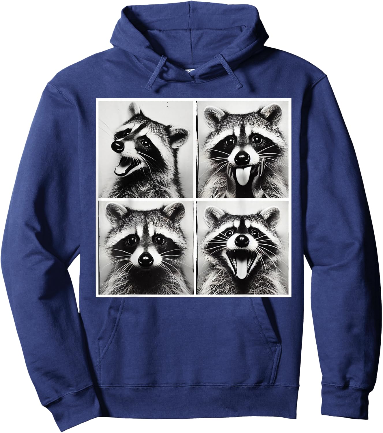 Animal Photobooth Funny Raccoon Rock On Selfie Retro Raccoon Hoodie - Hoodie | Navy