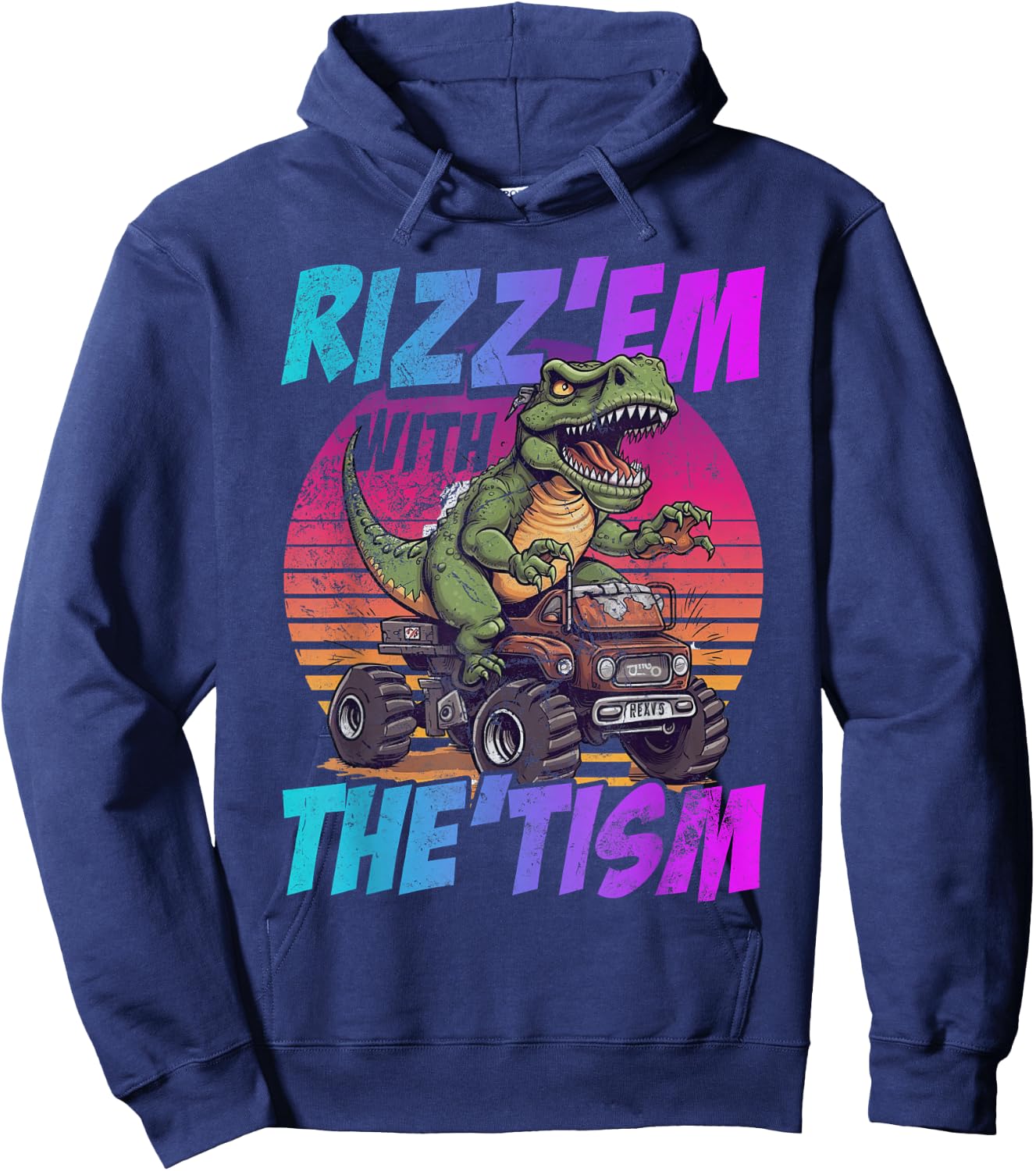 Rizz Em With The Tism Dinosaur Trex Meme Funny Autism Grunge Hoodie - Hoodie | Navy