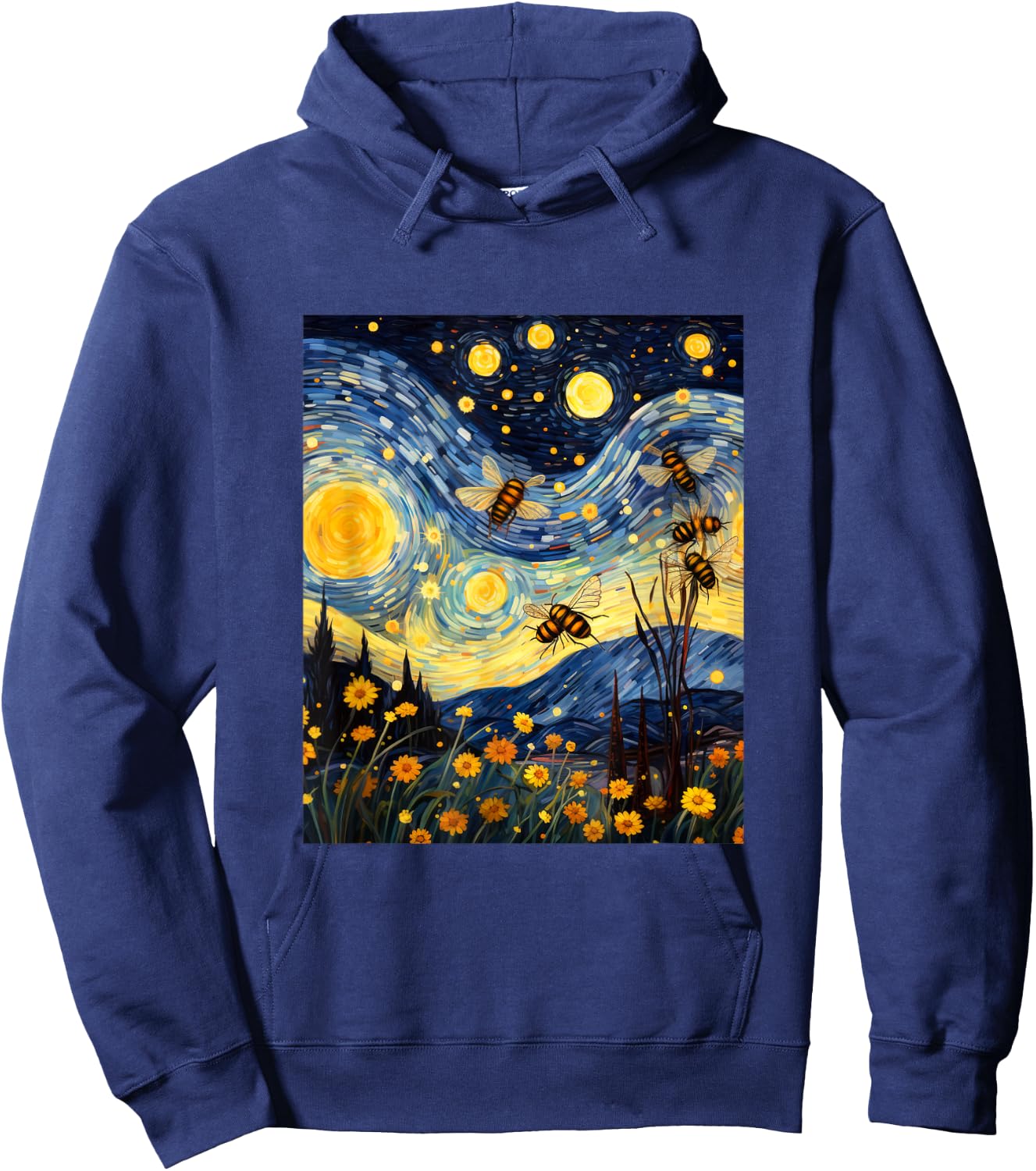 Bee Honey Stars Night Polinator Bees Lover Honeycomb Hoodie - Hoodie | Navy