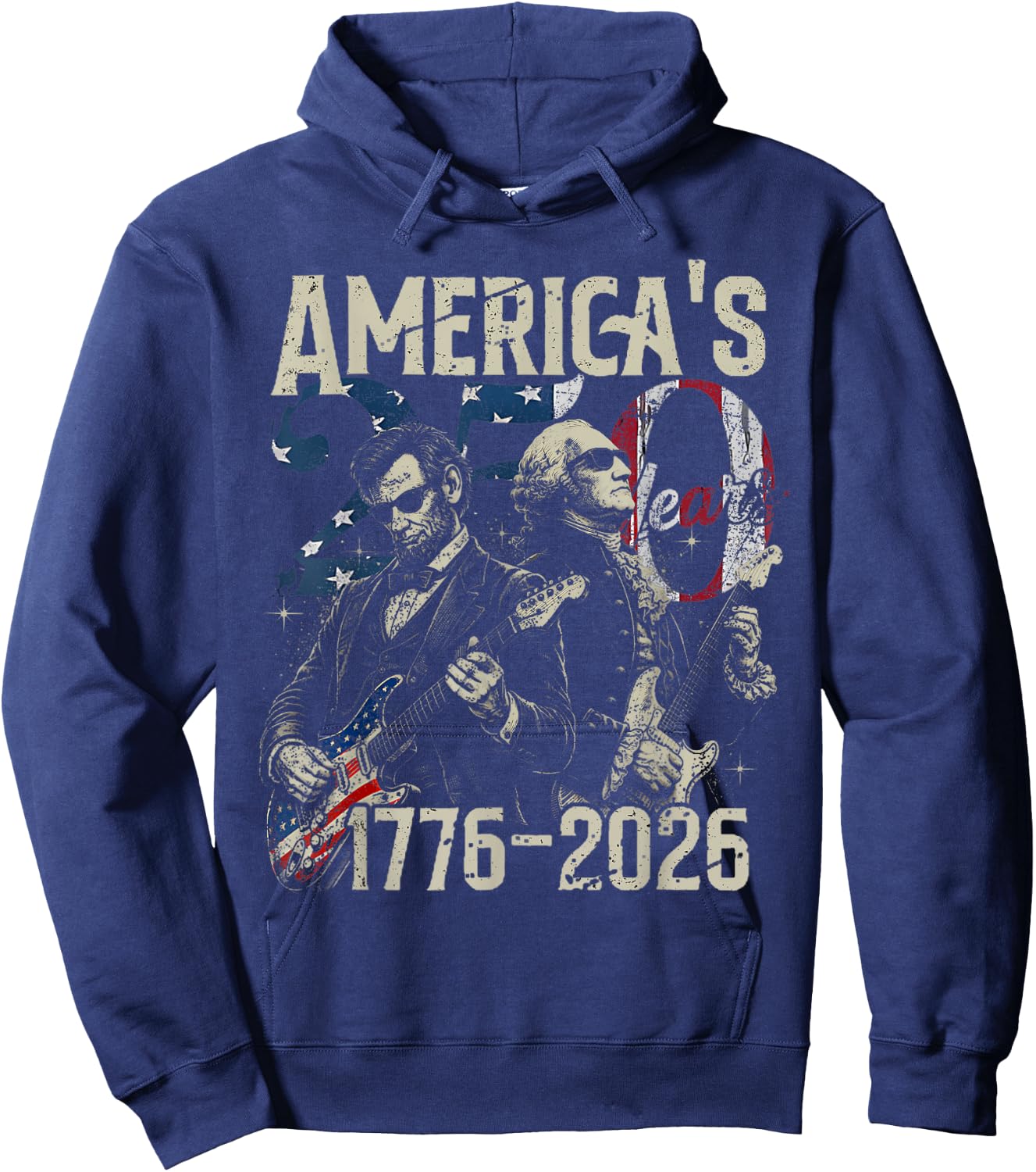 America's 250 Year George Washington Lincoln Playing Guitar Hoodie - Hoodie | Navy
