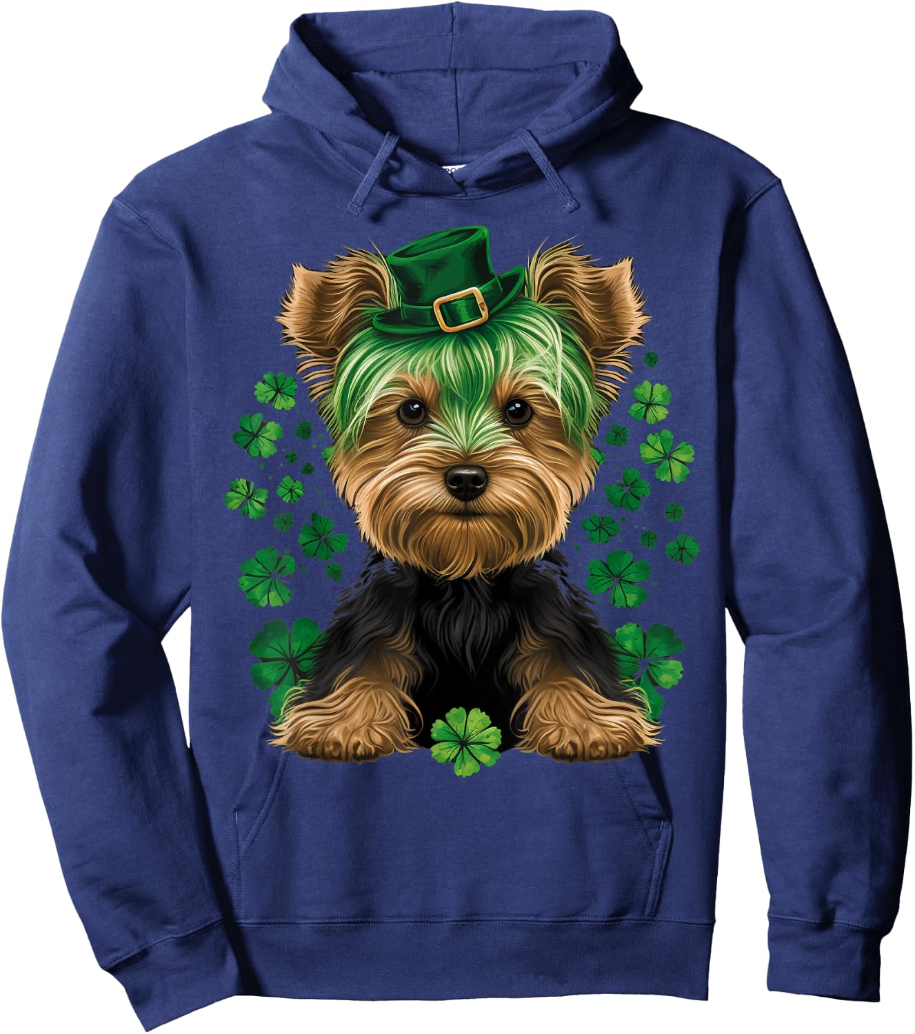 Green Yorkie shamrock on St Patricks Day Yorkshire Terrier Hoodie - Hoodie | Navy