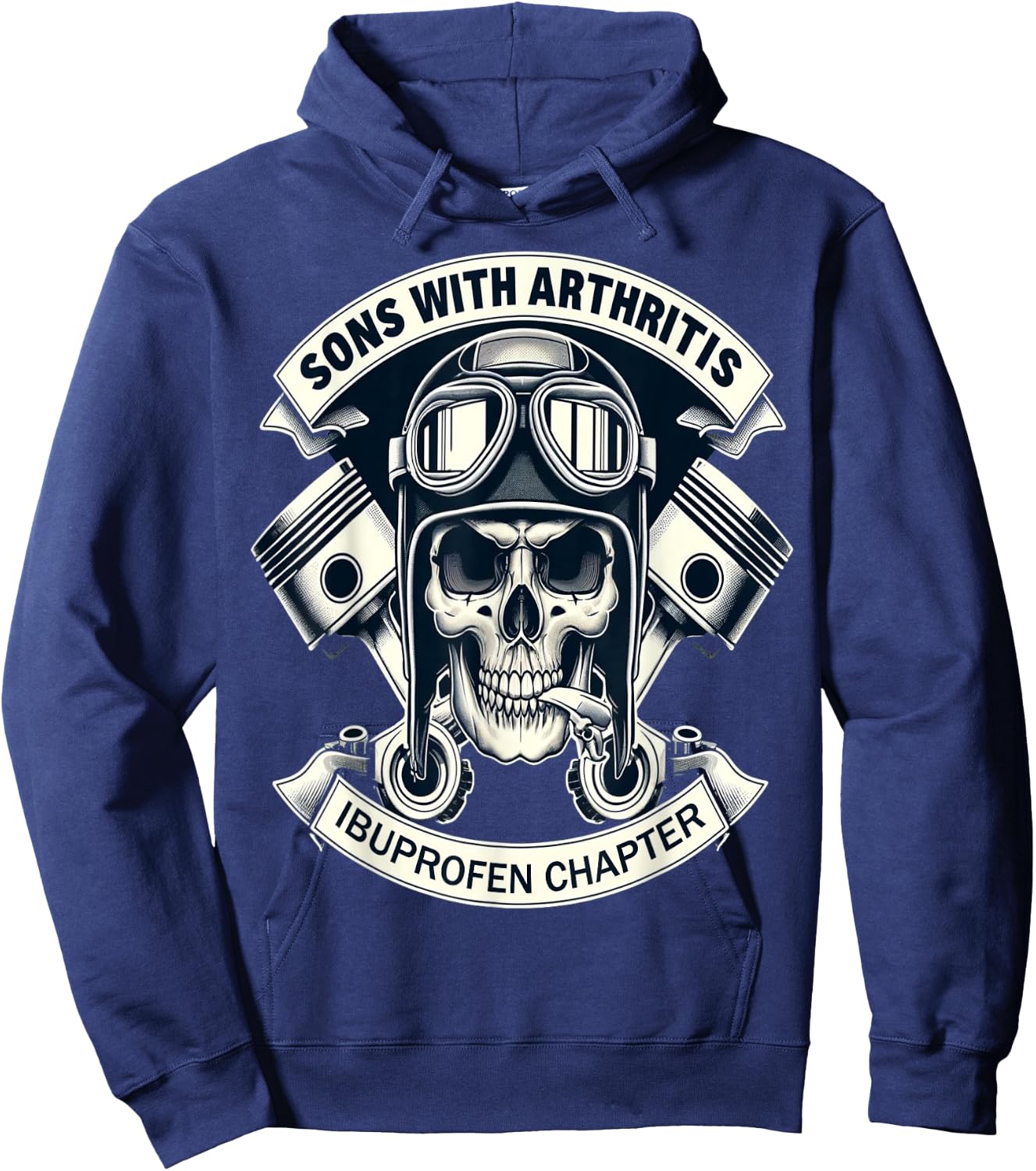 Sons With Arthritis - Ibuprofen Chapter Cool Biker Skull , Black, S Hoodie - Hoodie | Navy