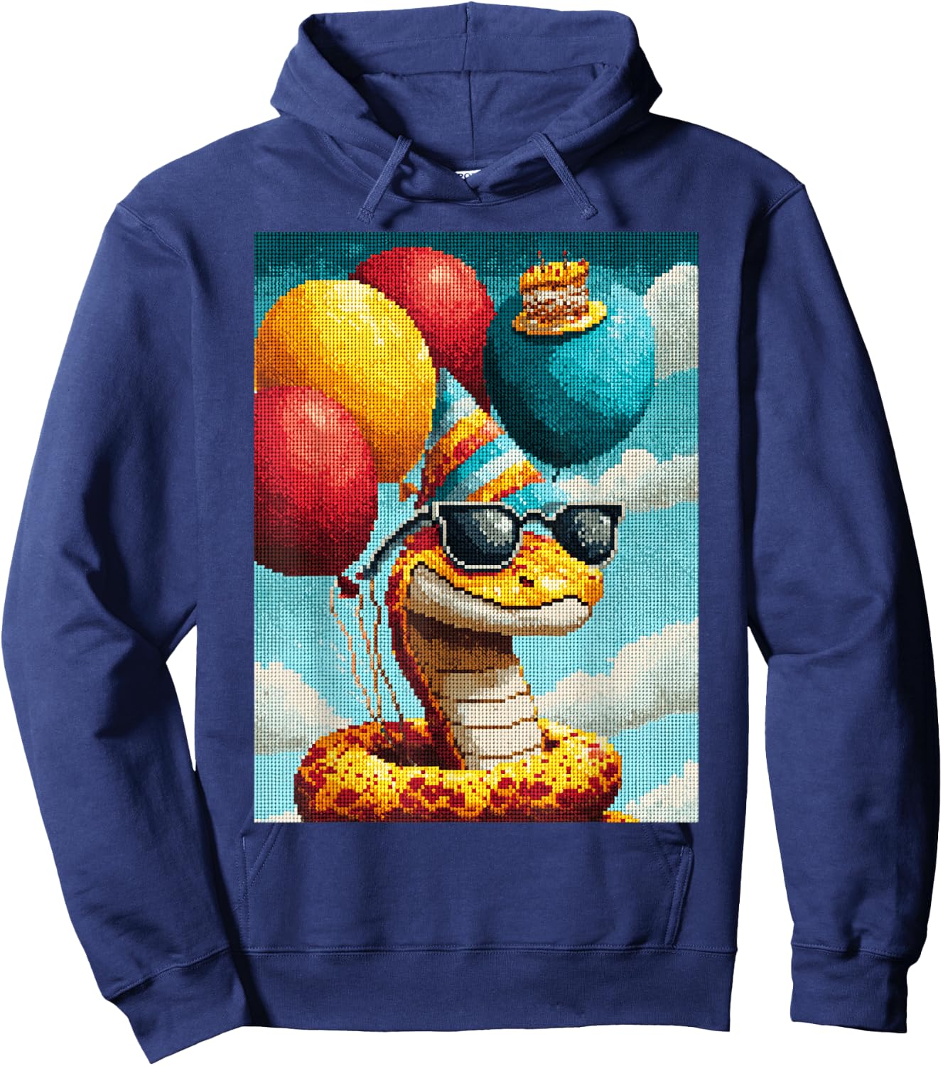 Retro Snake Birthday Party Balloons & Cake Pixel Animal Hoodie - Hoodie | Navy
