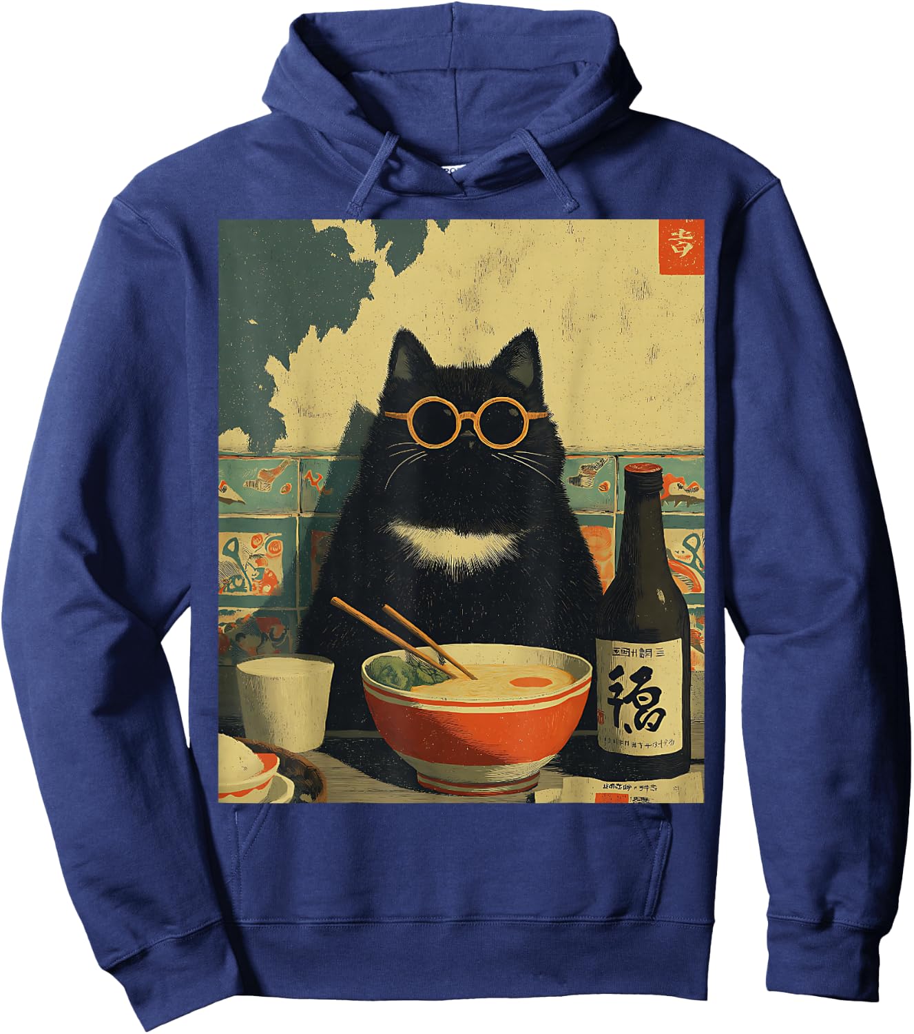 Vintage Japanische Katze Ramen Katze Papa Retro Lustige Grafik Frauen Hoodie - Hoodie | Navy