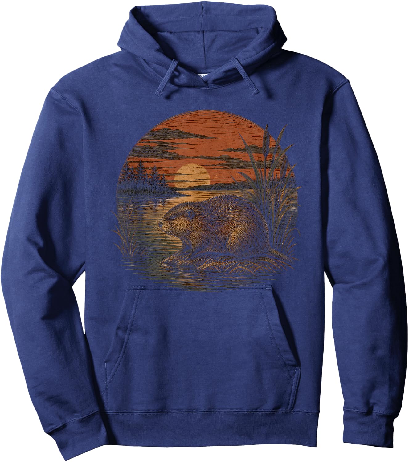 Retro Muskrat Graphic Artwork Design Hoodie - Hoodie | Navy
