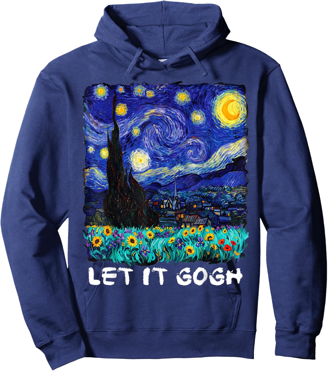 Let it Gogh Funny Vincent Van Gogh Starry Night Design Hoodie - Hoodie | Navy