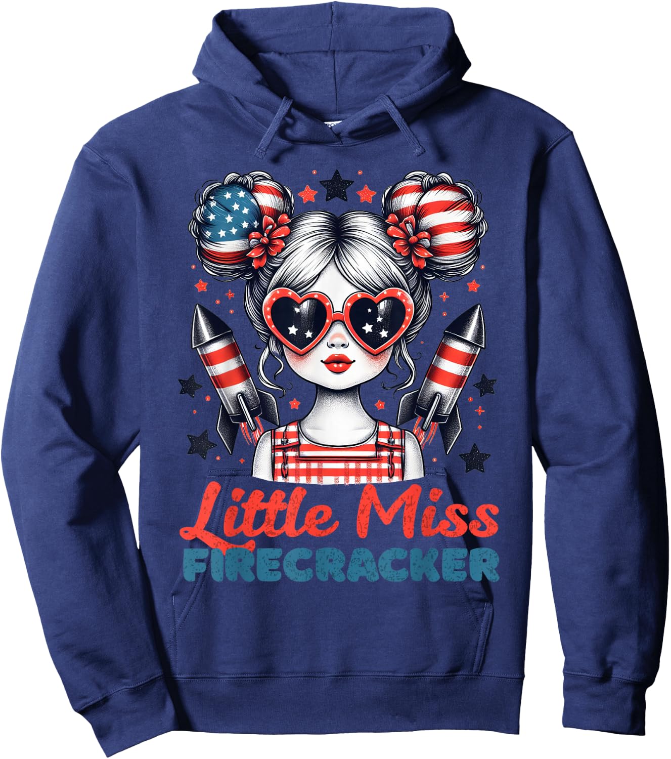 Little Miss Firecracker 4th Of July USA Flag Girl Toddler Hoodie - Hoodie | Navy