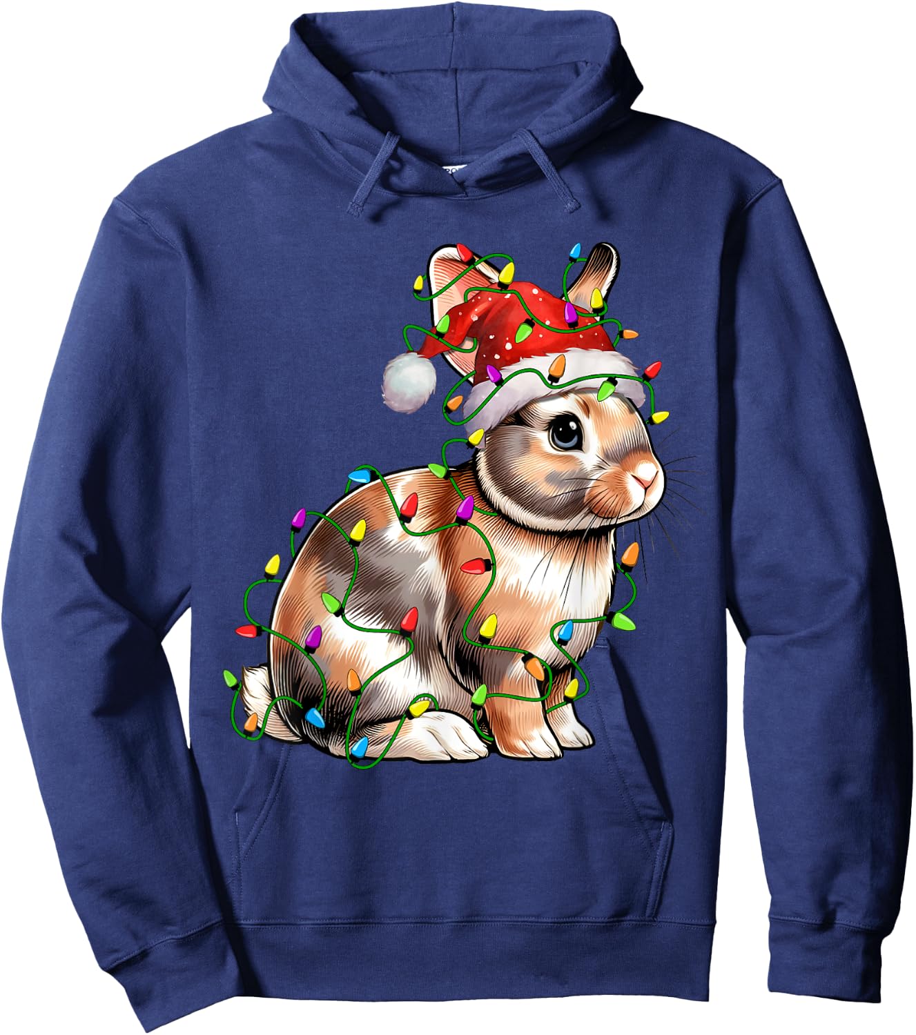 Bunny Rabbit Santa Christmas Tree Lighting Xmas Funny Hoodie - Hoodie | Navy