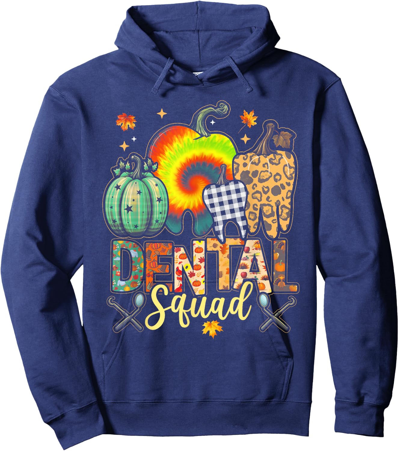 Funny Thanksgiving Autumn Dental Squad Dental Assistant Fall Hoodie - Hoodie | Navy