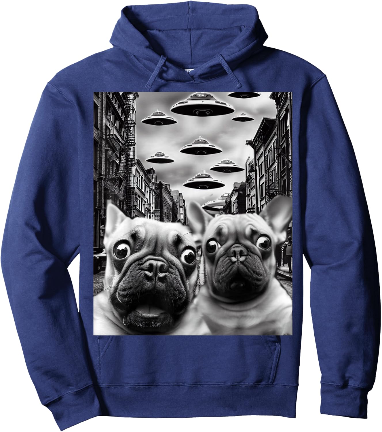 Frenchie UFO Selfie - Funny French Bulldog Alien Gift Hoodie - Hoodie | Navy