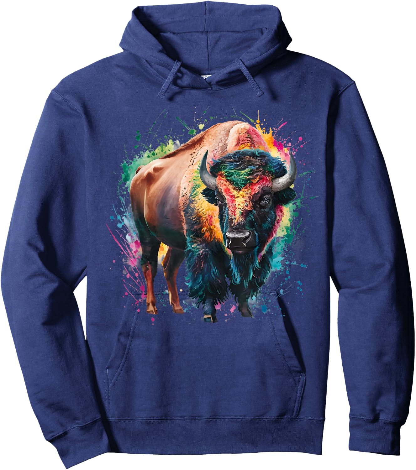 Bison Men's Women's Colourful Watercolour Bison Hoodie - Hoodie | Navy