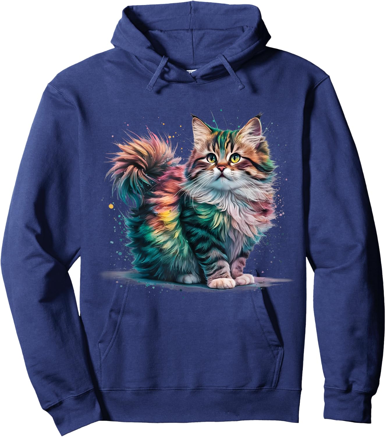 Cat Men Women Colourful Watercolour Cat , black Hoodie - Hoodie | Navy