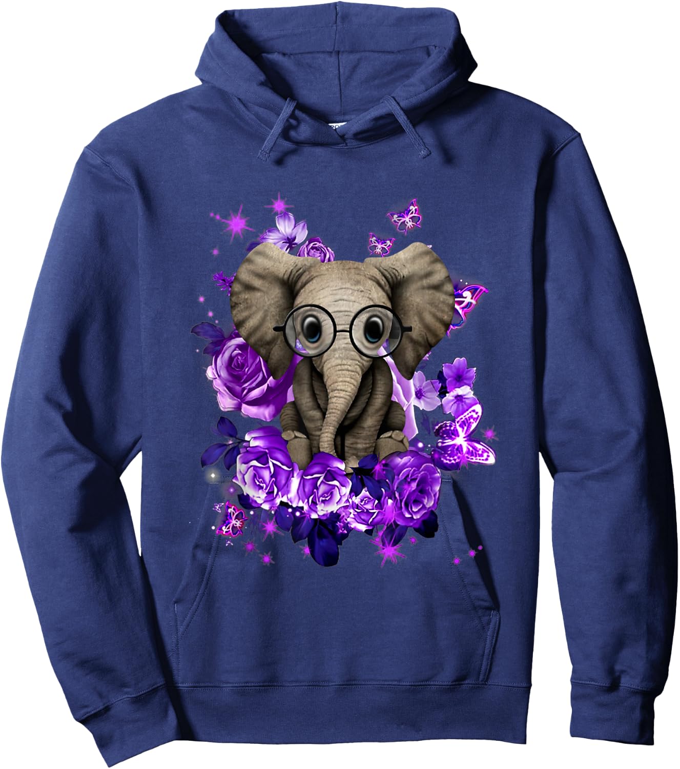 Funny Purple Elephant Purple Flower And Butterfly Hoodie - Hoodie | Navy