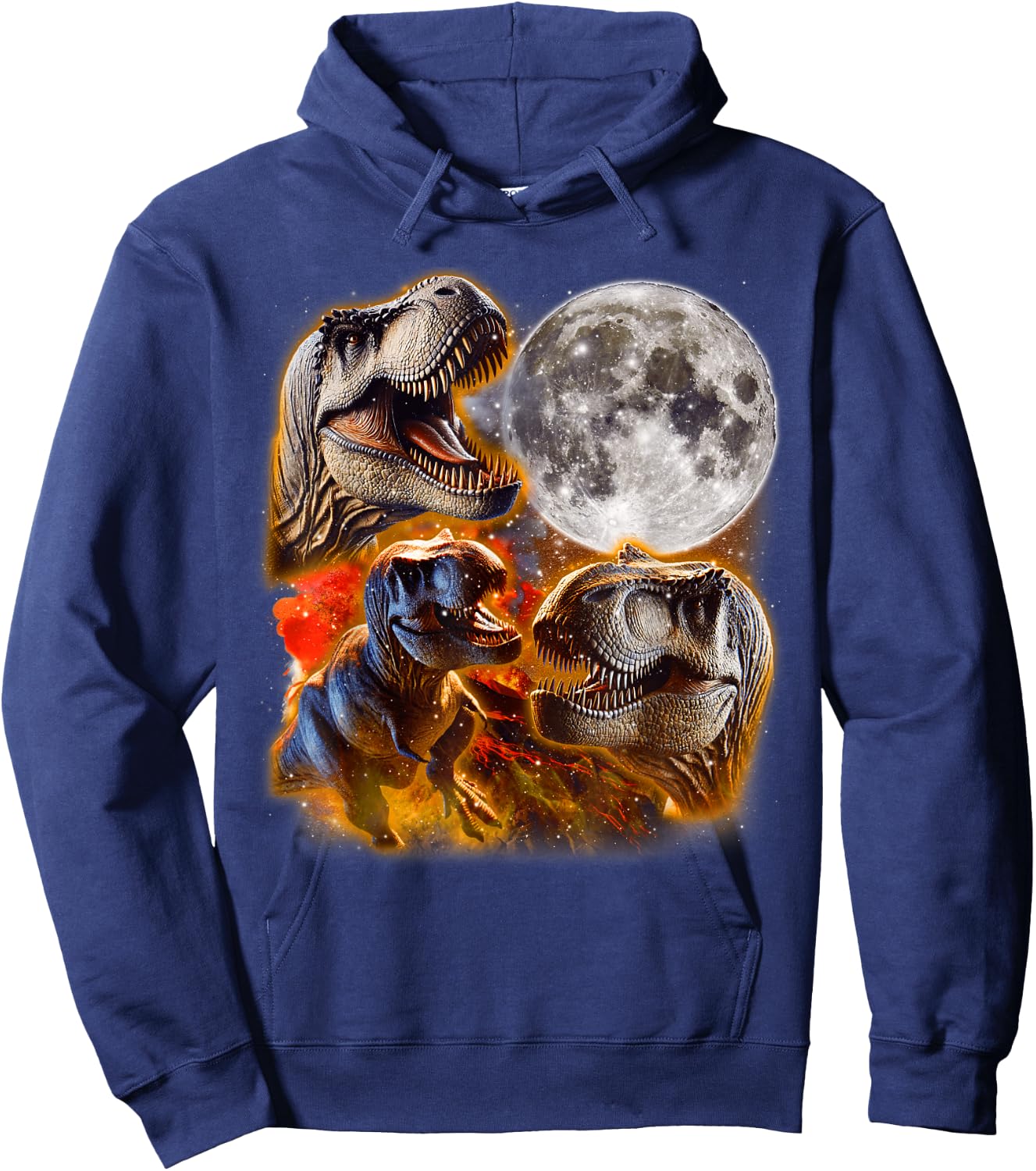 Three T-Rex Dinosaurs Howling At Moon 3 Wolves Parody Hoodie - Hoodie | Navy