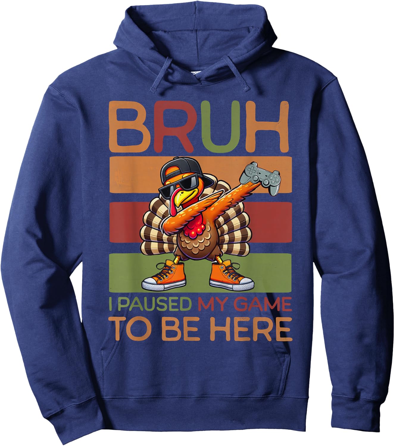 Bruh I Paused My Game To Be Here Thanksgiving Kid Boys Gamer Hoodie - Hoodie | Navy
