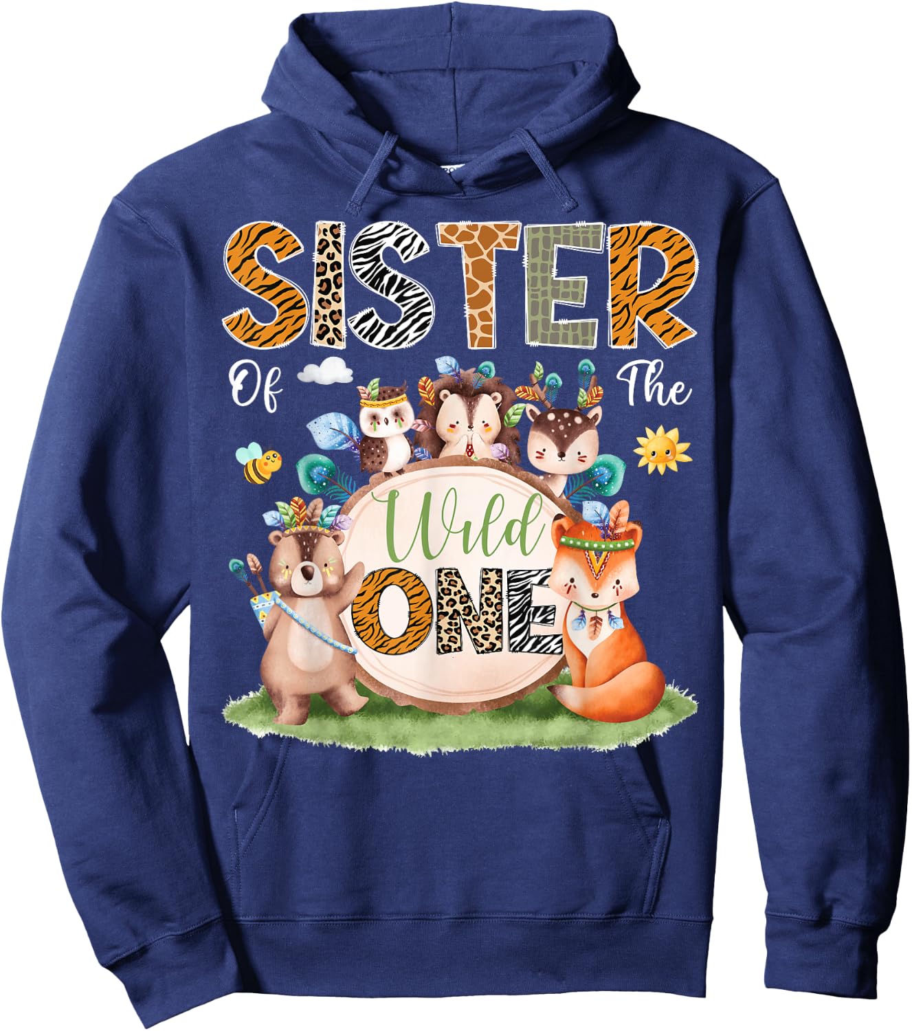 Sister Of The Wild One 1St Birthday Woodland Safari Jungle Hoodie - Hoodie | Navy