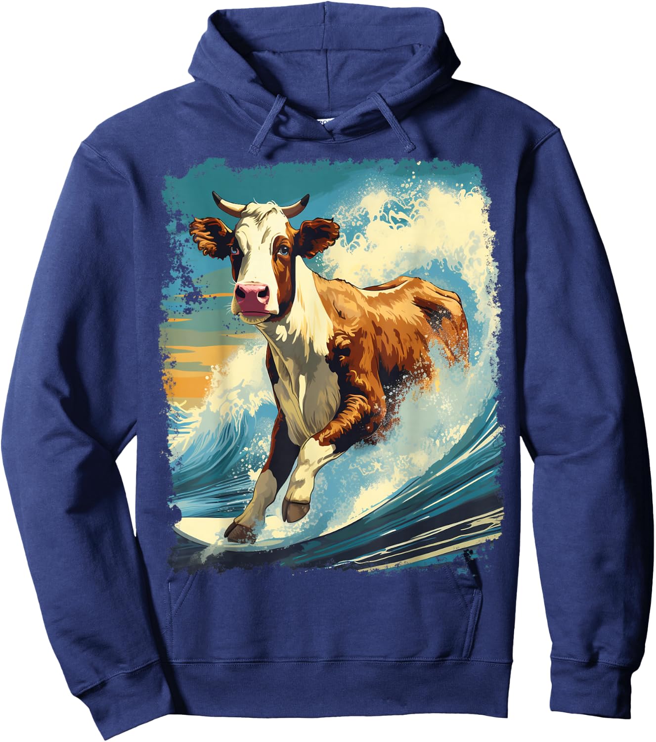 Pop Art Colorful Cow Surfing Hoodie - Hoodie | Navy