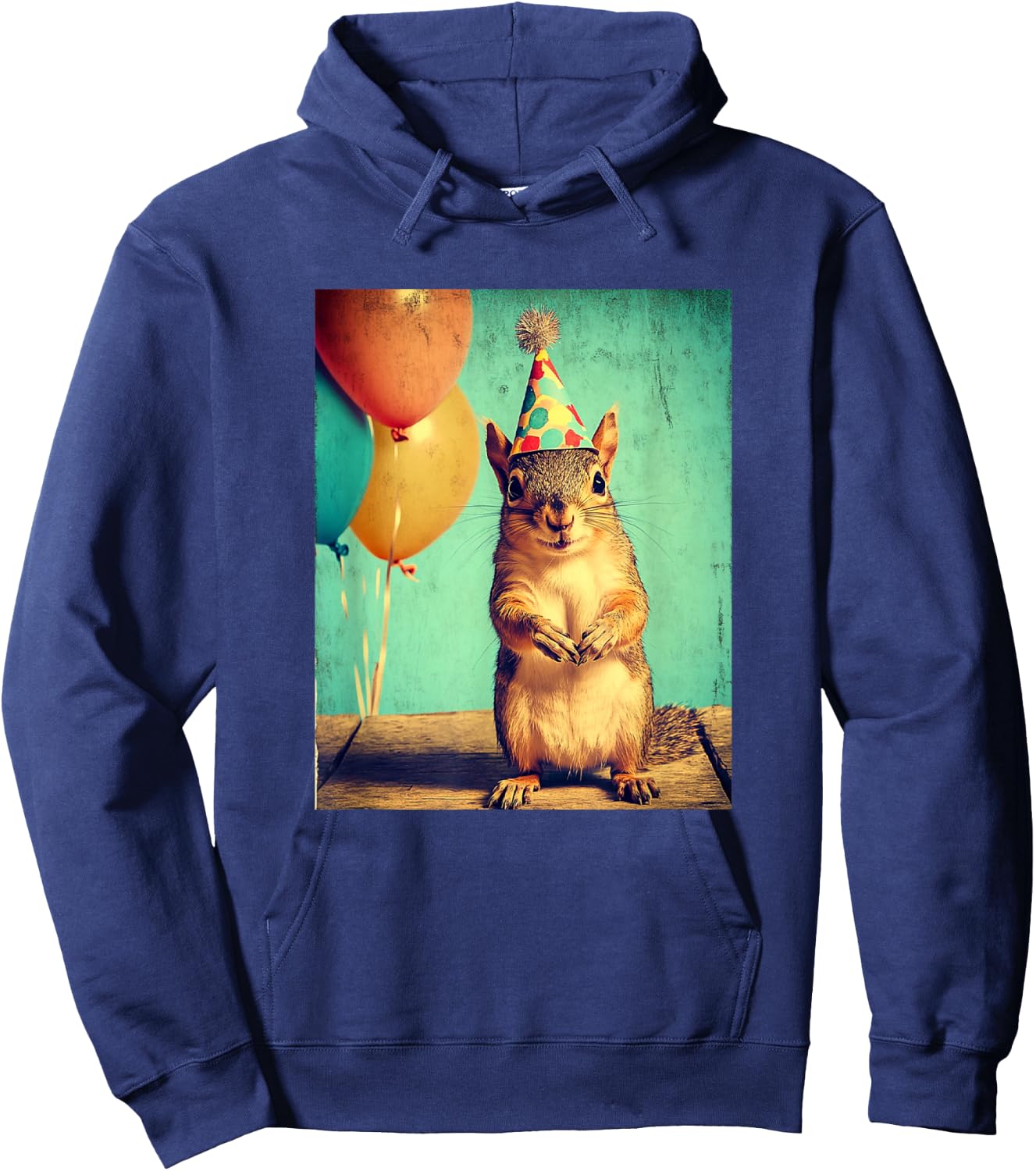 Squirrel Retro Art Print Birthday Party Balloons & Party Hat Hoodie - Hoodie | Navy