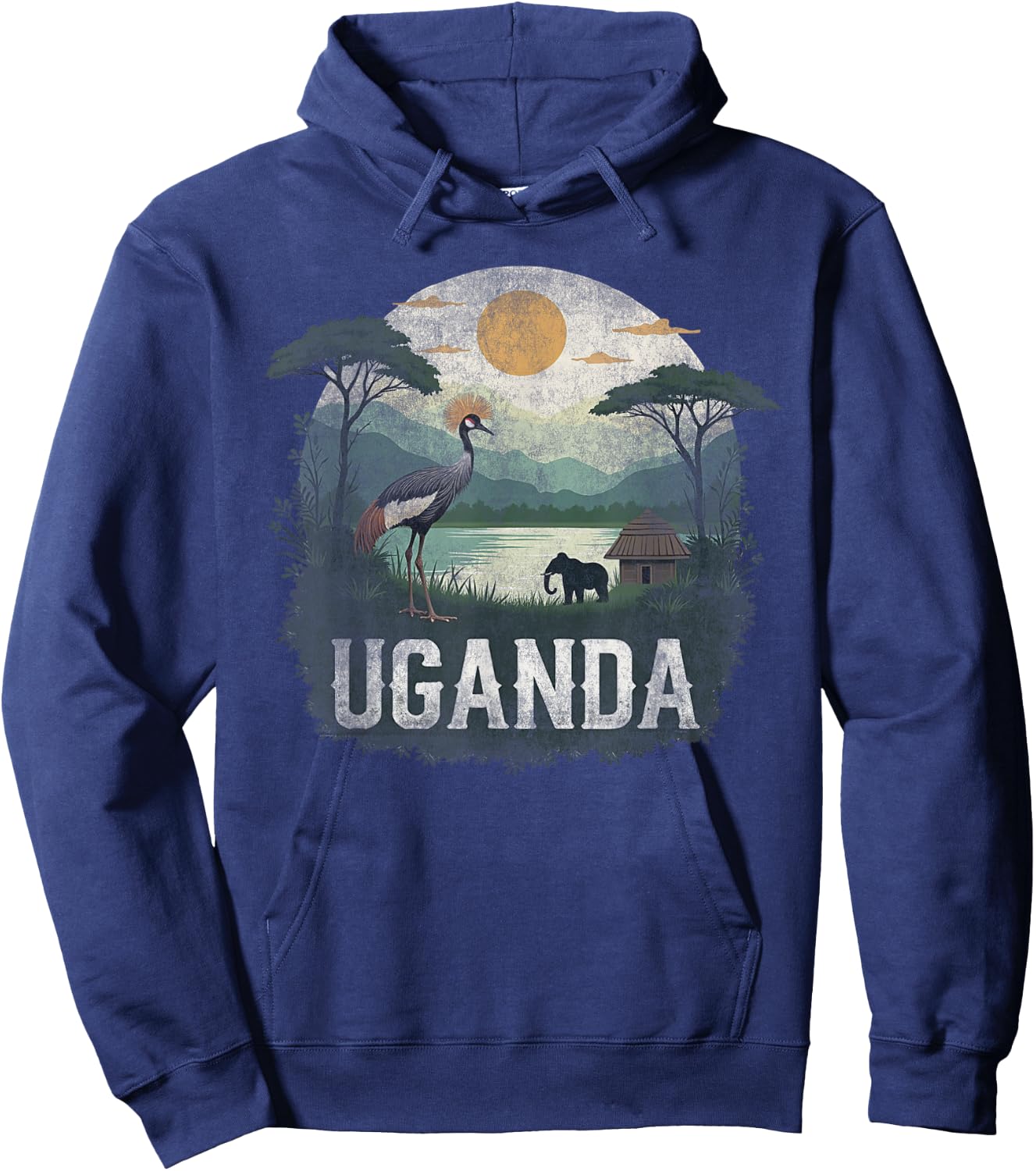 Souvenir Vintage Ugandan Landscape Retro , Black, S Hoodie - Hoodie | Navy