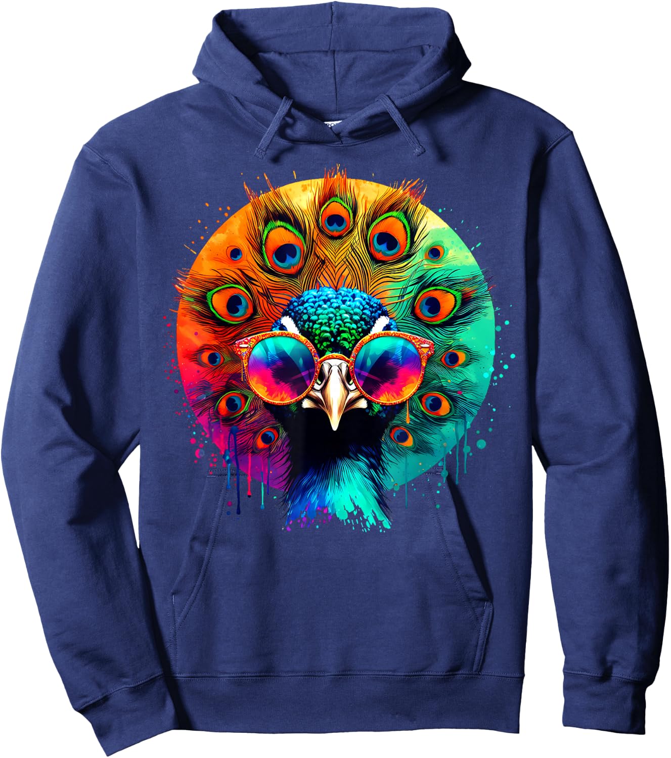 Cool Tie Dye Peacock Sunglasses Bird Illustration Art Hoodie - Hoodie | Navy