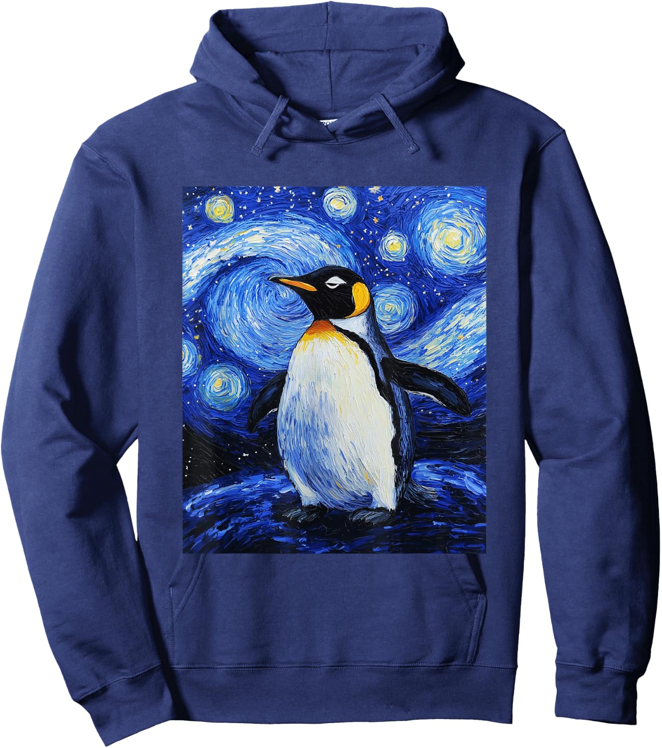 Penguin Bird Van Gogh Style Starry Night funny Graphic Hoodie - Hoodie | Navy