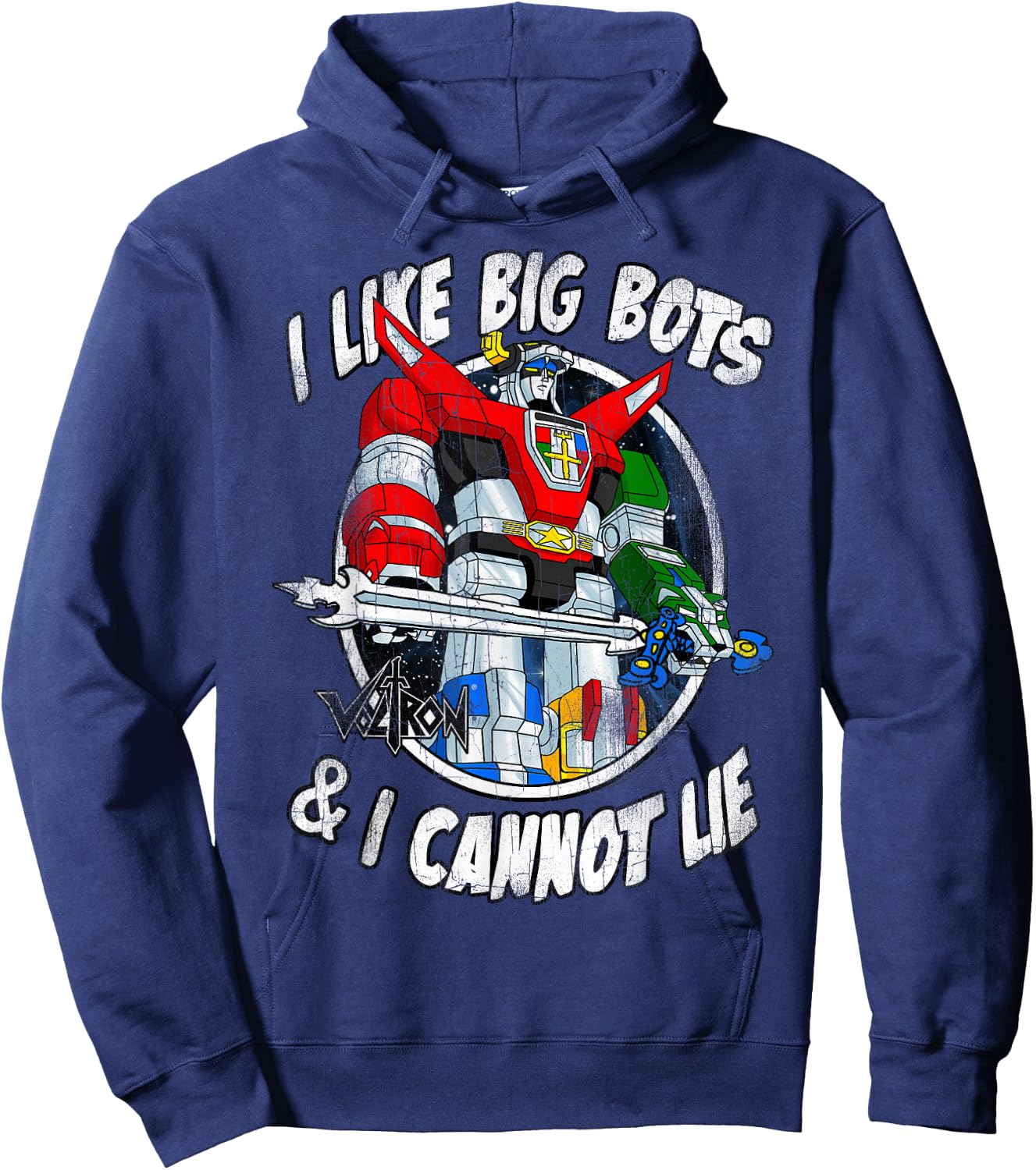 Voltron Retro Defender I Like Big Bots Distressed Hoodie - Hoodie | Navy