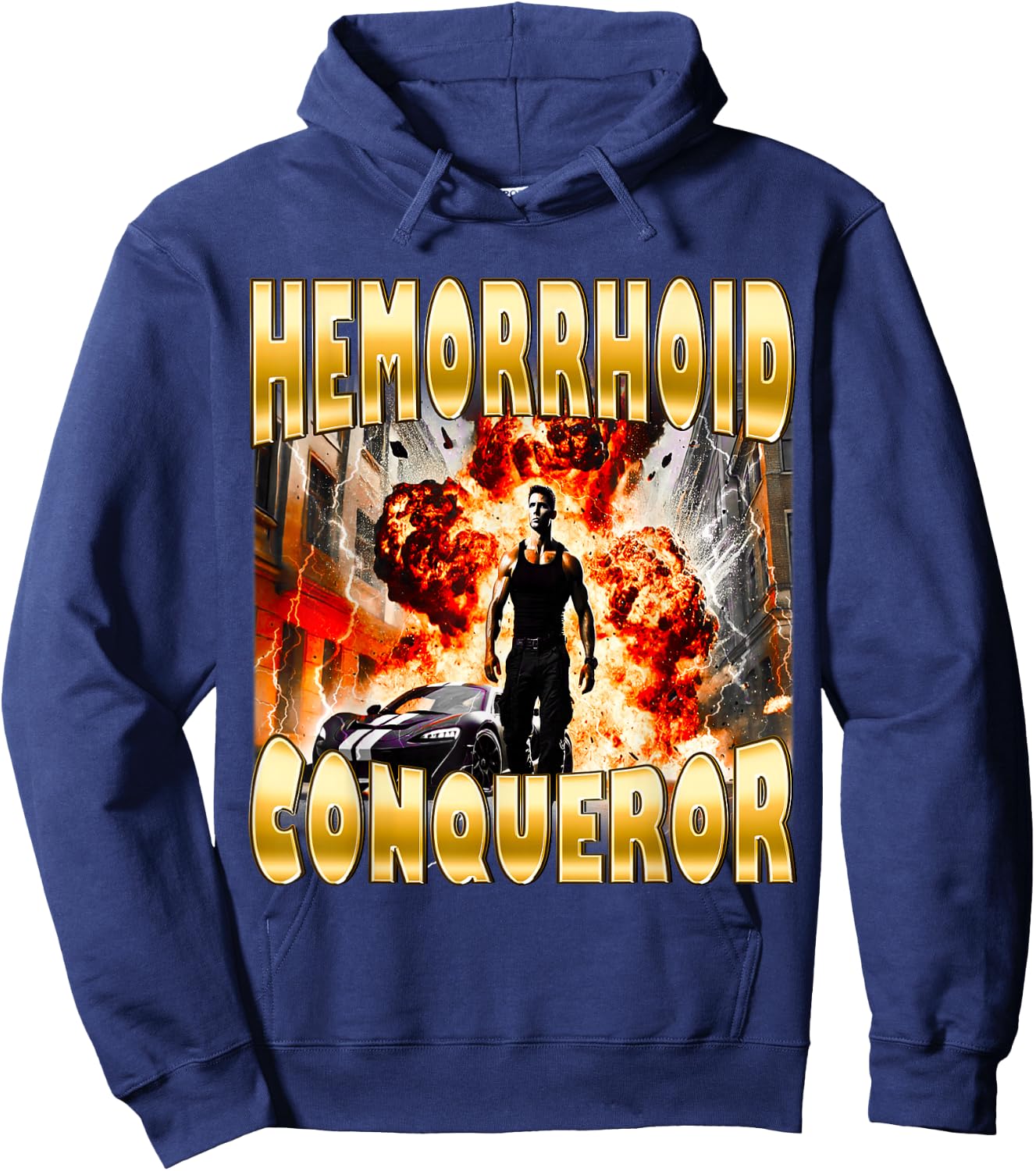 Hemorrhoid Conqueror Joke Offensive Weird Funny Meme Cringe Hoodie - Hoodie | Navy