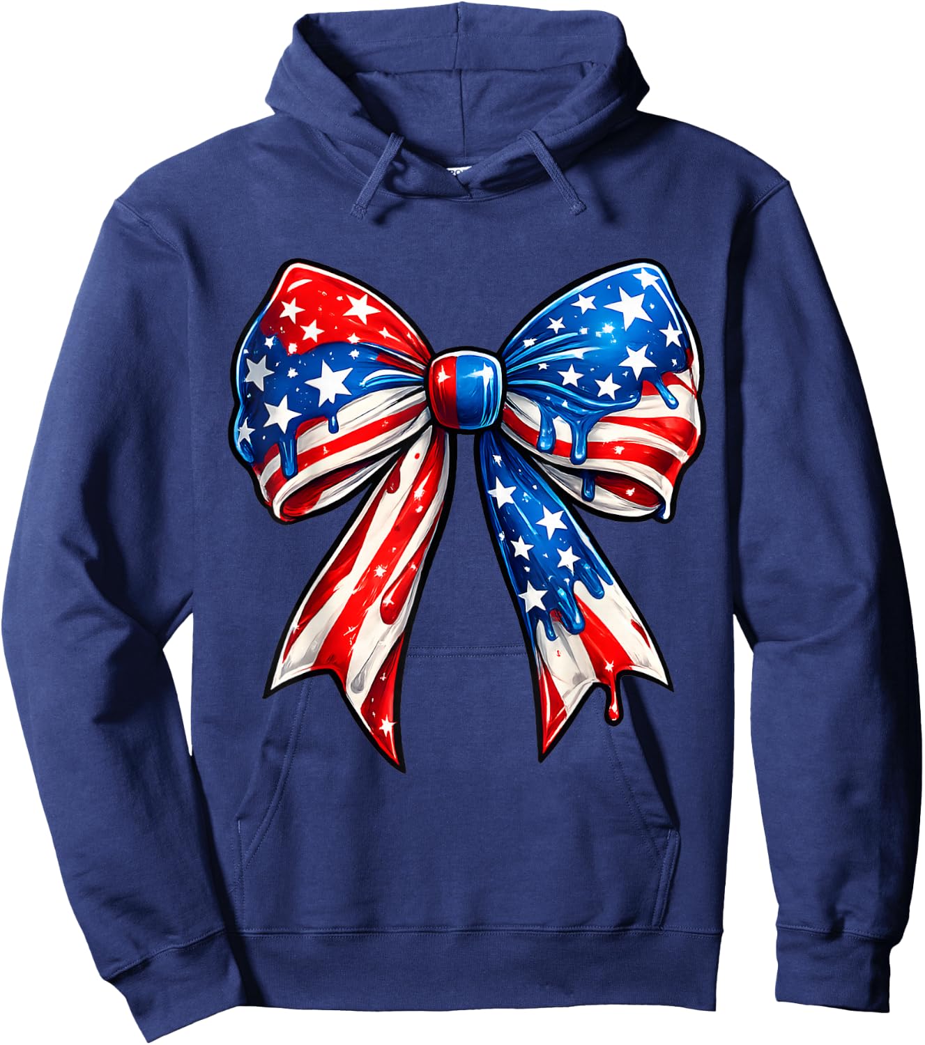 Cute Coquette Bow American Flag Patriotic Fourth of July Hoodie - Hoodie | Navy