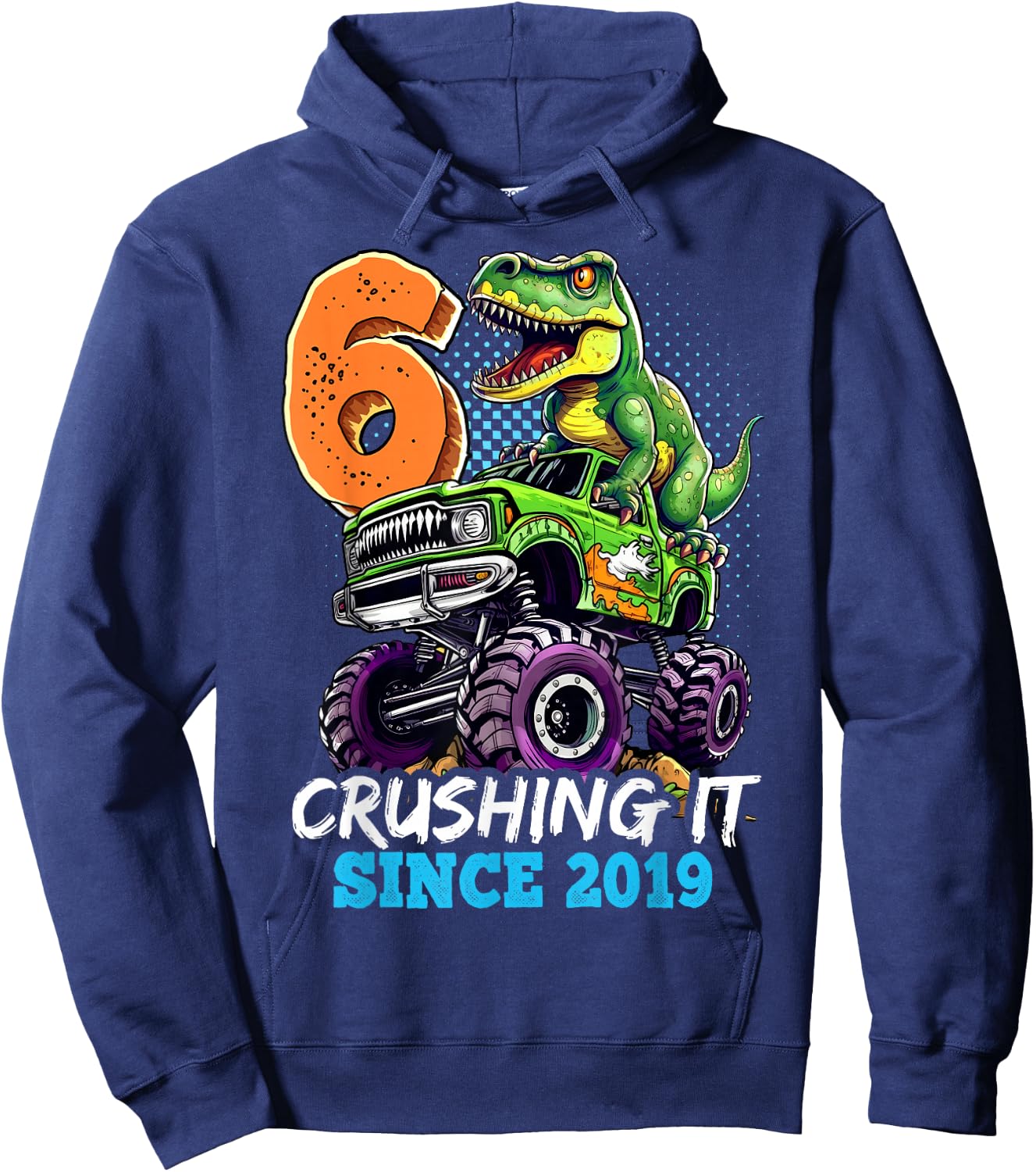 6th Birthday Monster Truck Dinosaur Party Boys Rawr I'm 6 Hoodie - Hoodie | Navy