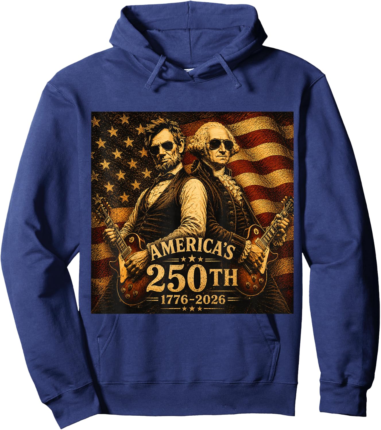 George Washington Abraham Lincoln Guitar 250th Vintage Music Hoodie - Hoodie | Navy