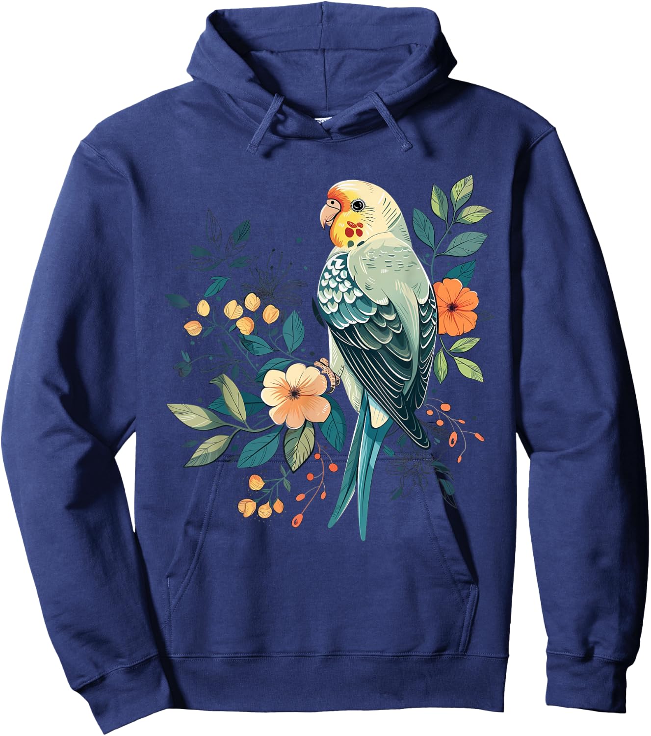 Budgie Parakeet Bird Mom Budgerigar Parrot Vintage Flower Hoodie - Hoodie | Navy