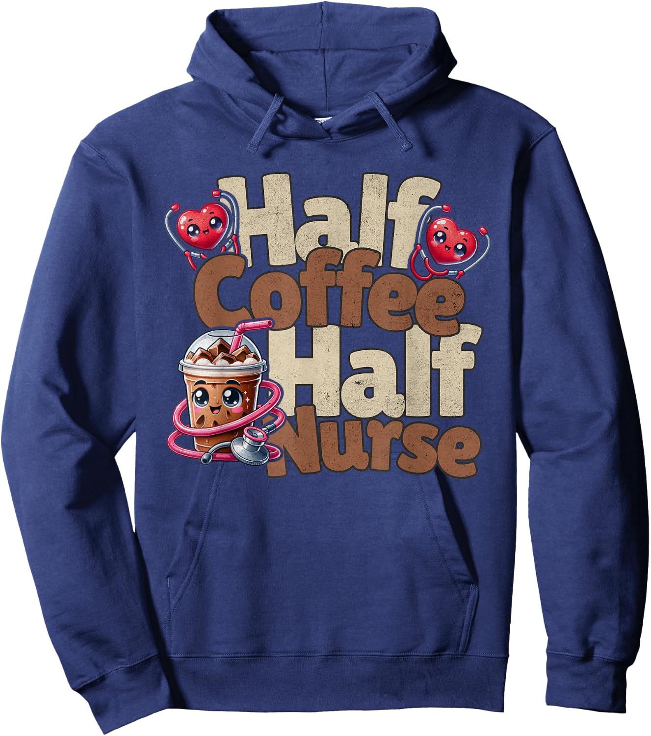 Funny Nurse Day Coffee Lover Gift - Half Nurse Half Coffee Hoodie - Hoodie | Navy