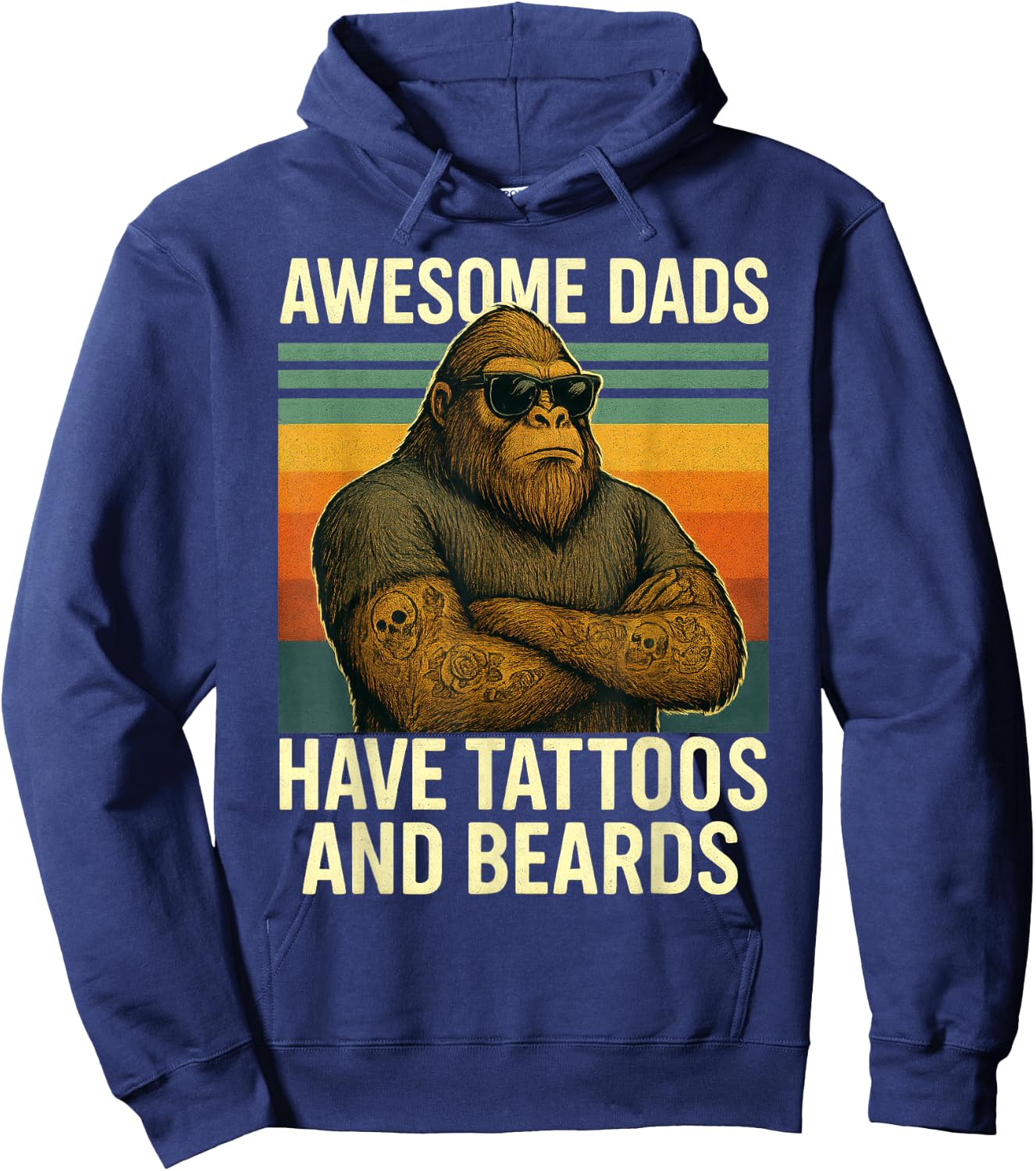 Awesome Dads Tattooed Bearded Bigfoot Retro Fathers Day Hoodie - Hoodie | Navy