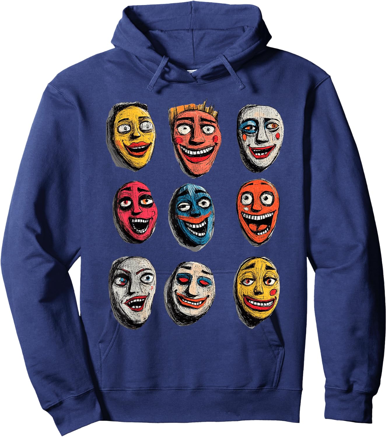 Colorful Mask Faces Artistic Expression Hoodie - Hoodie | Navy