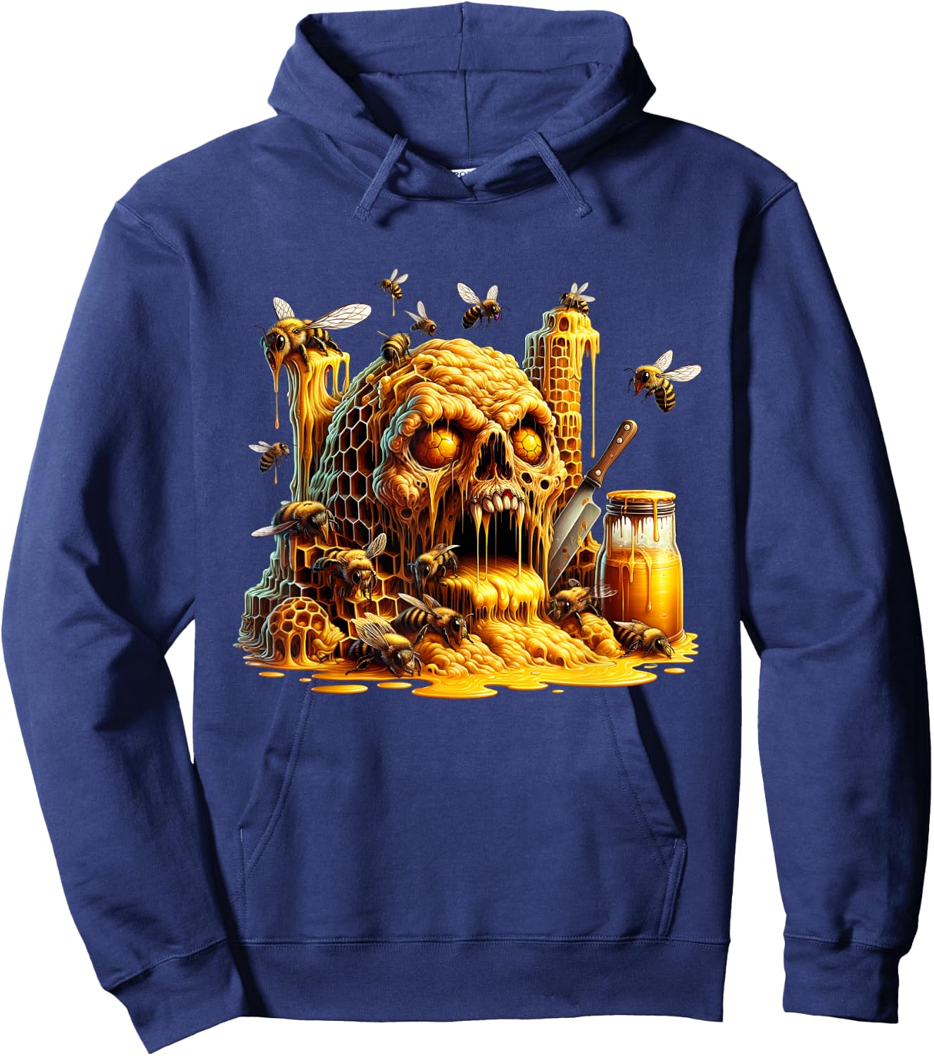 Honeycore - Grotesque skull with honey and bees Hoodie - Hoodie | Navy