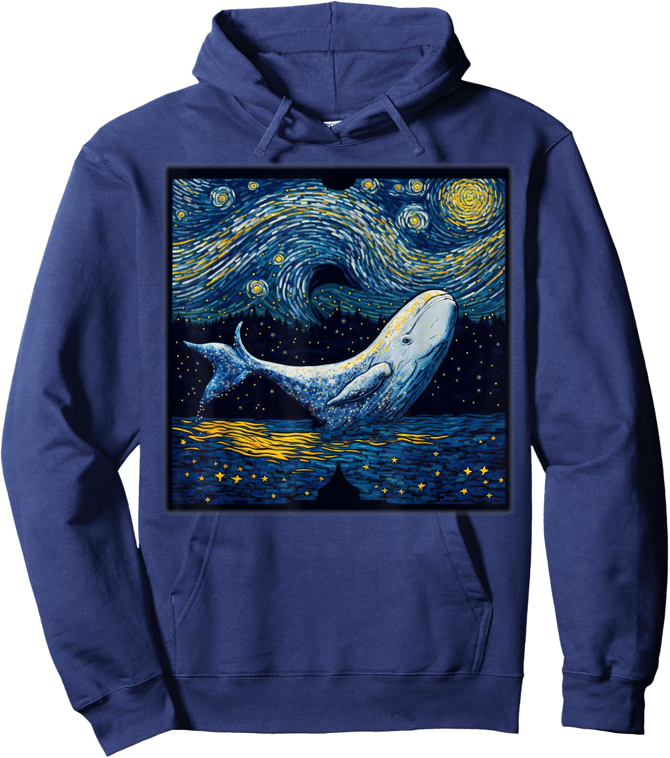 Surrealism Starry Night Beluga Whale Hoodie - Hoodie | Navy