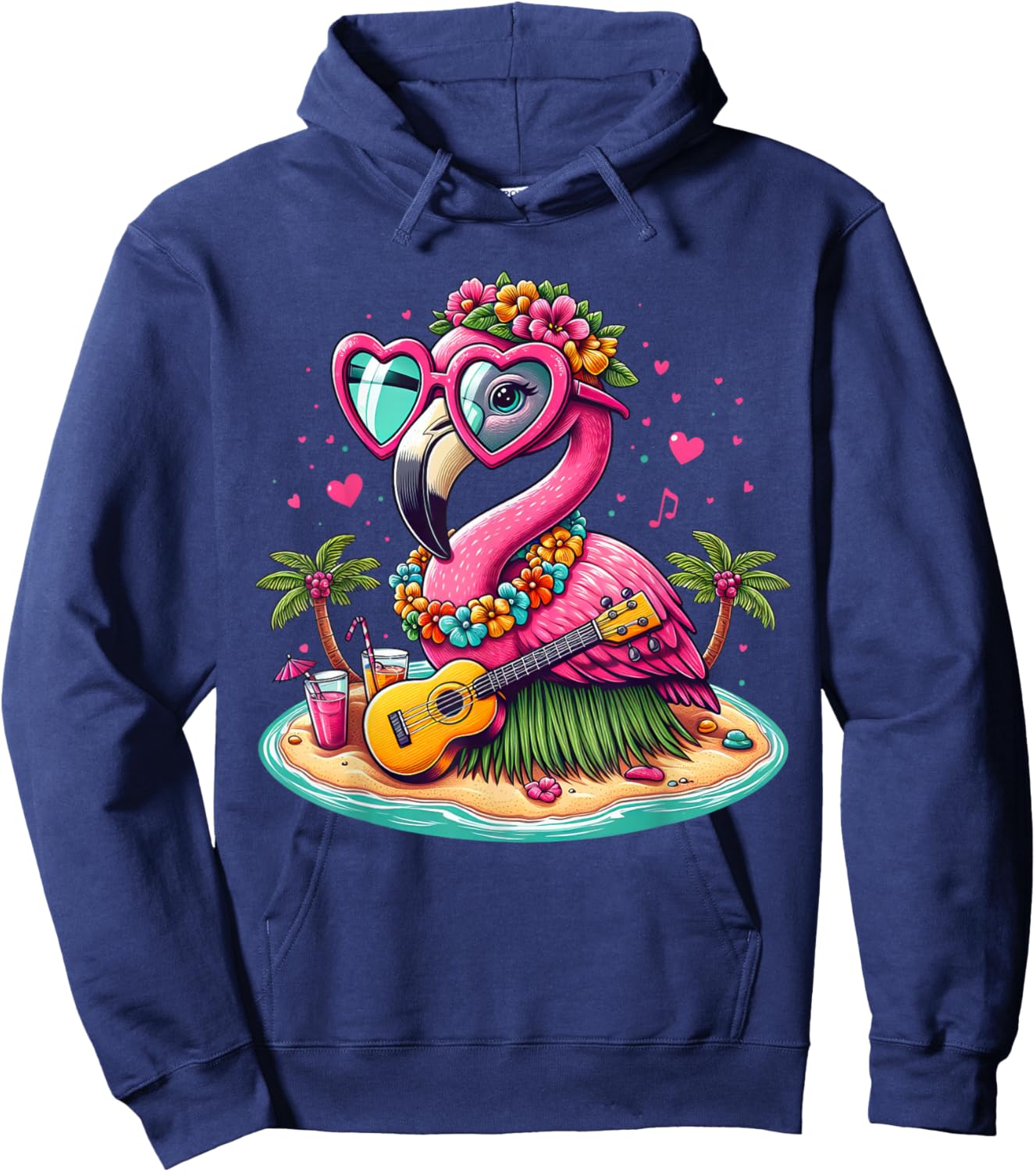 Flamingo Hawaiian Costume Children's Summer Holiday Flamingo , black Hoodie - Hoodie | Navy
