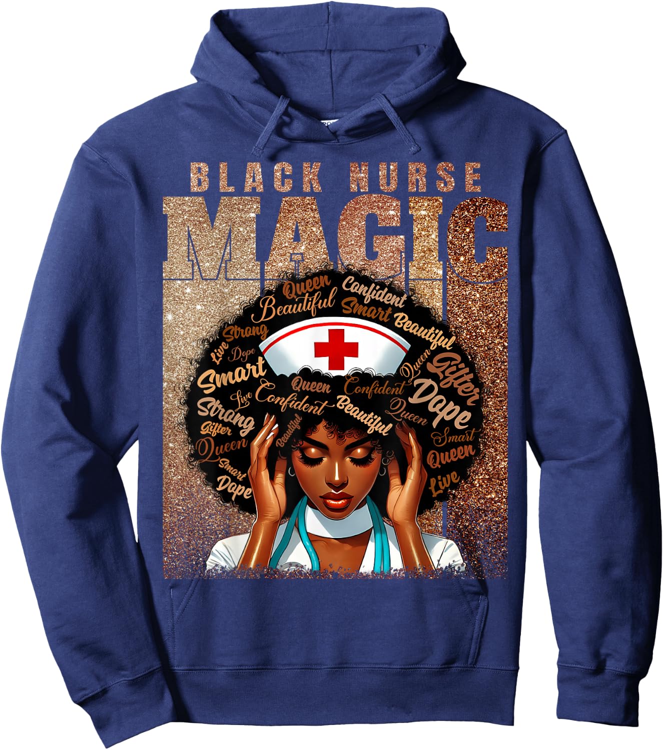 Nurse Black Woman Magic Afro Melanin Queen Black History Hoodie - Hoodie | Navy