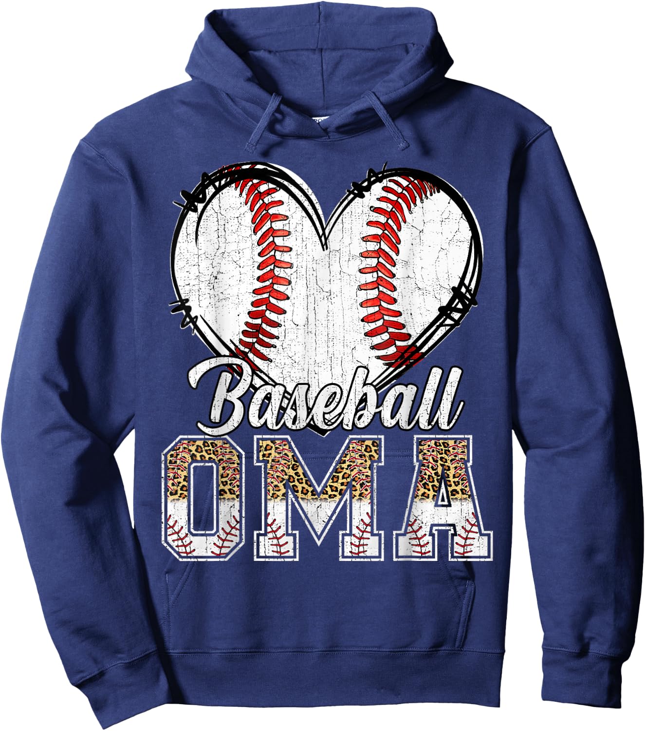 Softball Baseball Oma Heart Leopard Print Mother's Day Hoodie - Hoodie | Navy
