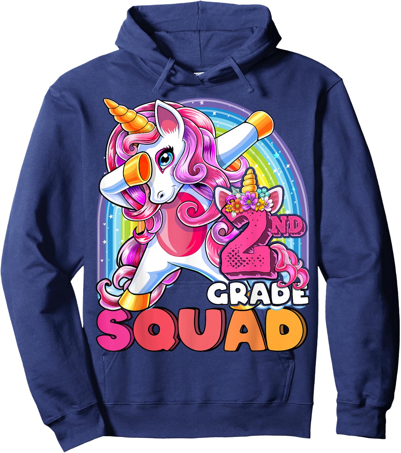 2nd Grade Squad Dabbing Unicorn Back to School Girls Gift Hoodie - Hoodie | Navy